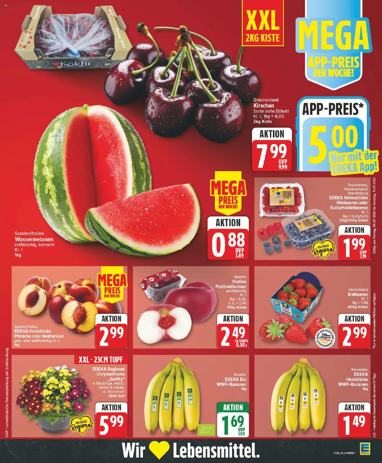 Edeka Prospekt – gültig ab 06.07.2026 | Seite: 3 | Produkte: Himbeeren, Nektarinen, Burger, Kirschen