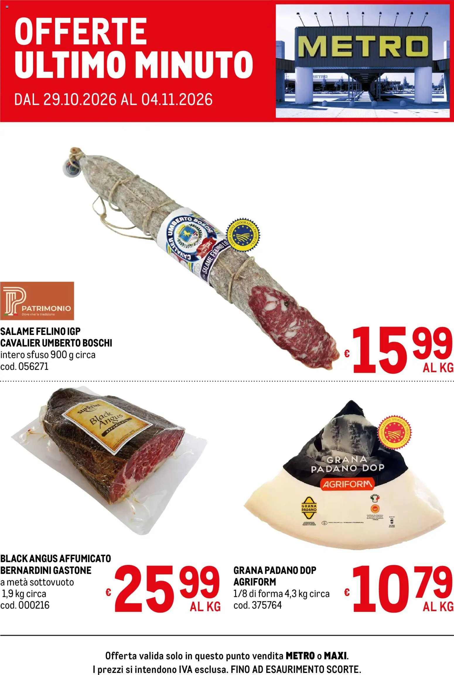 Volantino Metro del 29/10/2026 | Pagina: 1 | Prodotti: Salame, Grana Padano