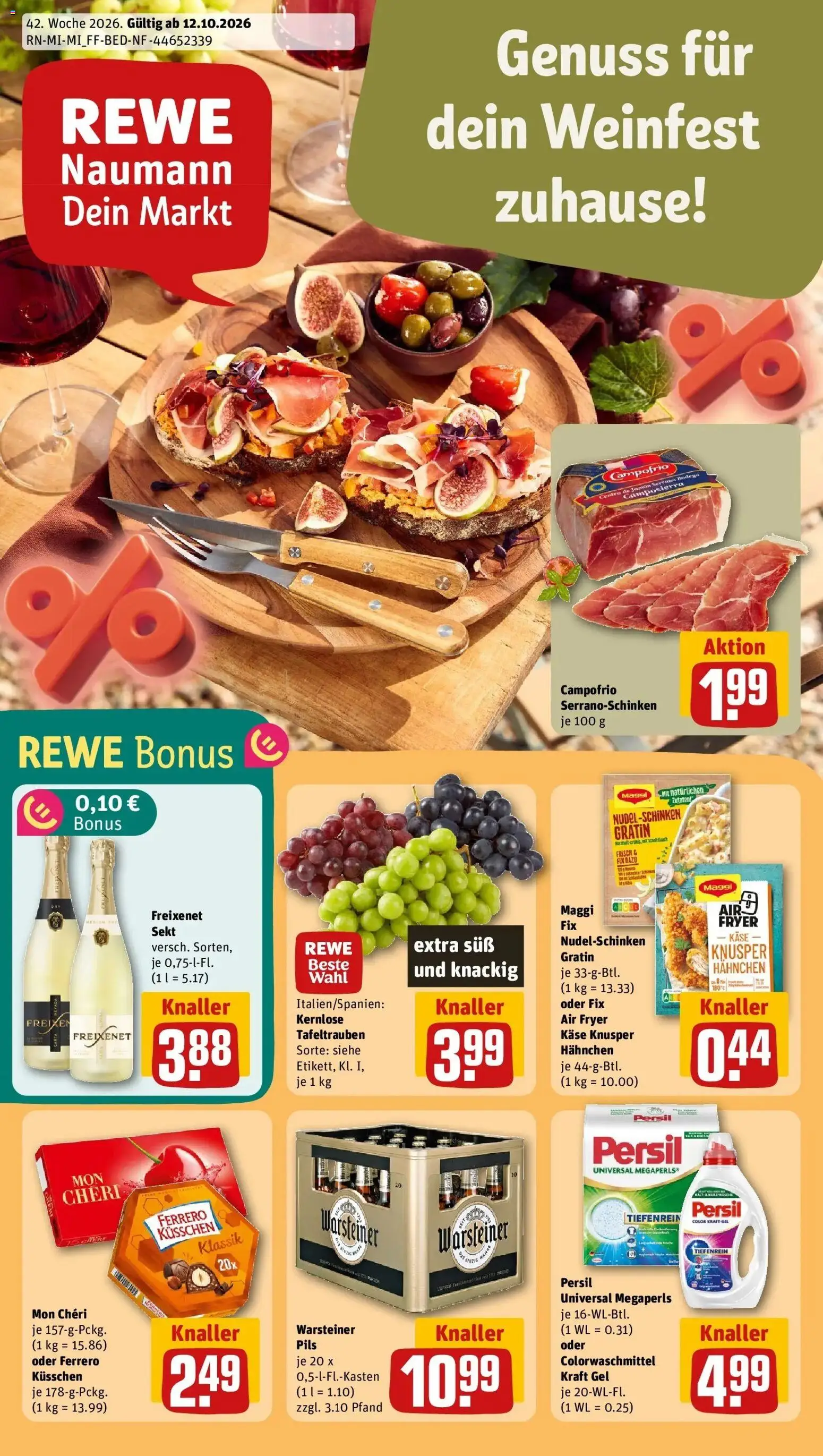 REWE Prospekt ab 12.10.2026 zum Blättern » Angebote | Seite: 1 | Produkte: Hahnchen, Käse, Freixenet, Pils