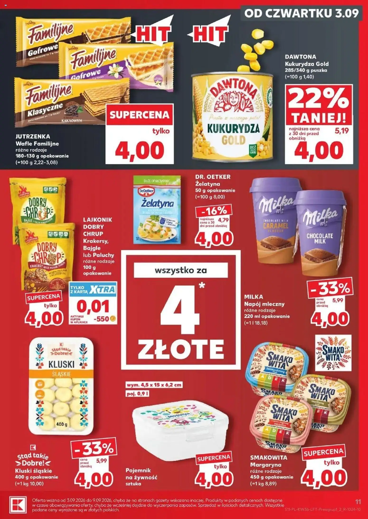 Kaufland gazetka od 03.09.2026 - od jutra PDF | Strona: 11 | Produkty: Żywność, Żelatyna, Kukurydza, Kluski śląskie