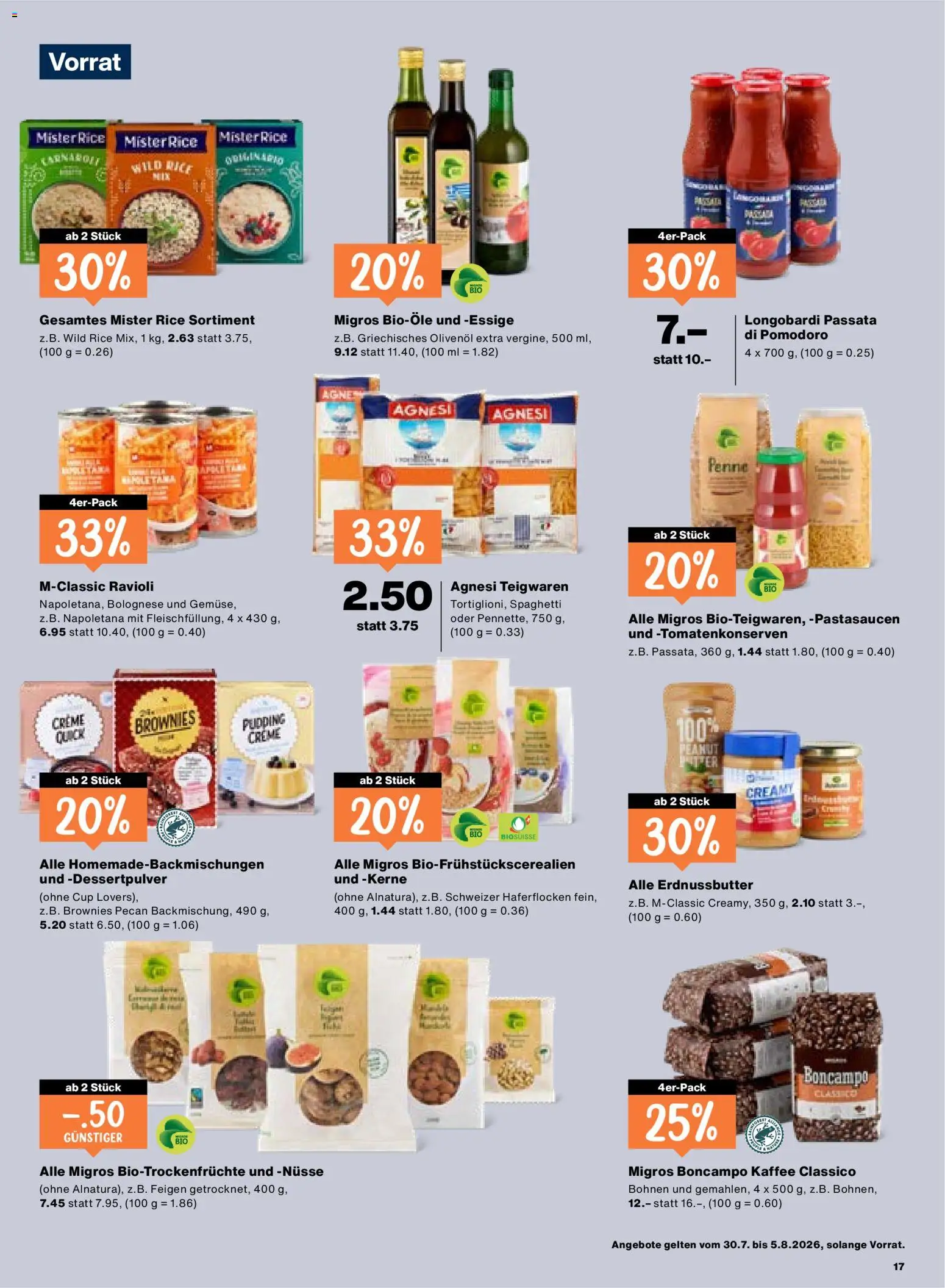 Migros aktionen – gültig ab 30.07.2026 | Seite: 17 | Produkte: Pudding, Pasta, Nüsse, Haferflocken