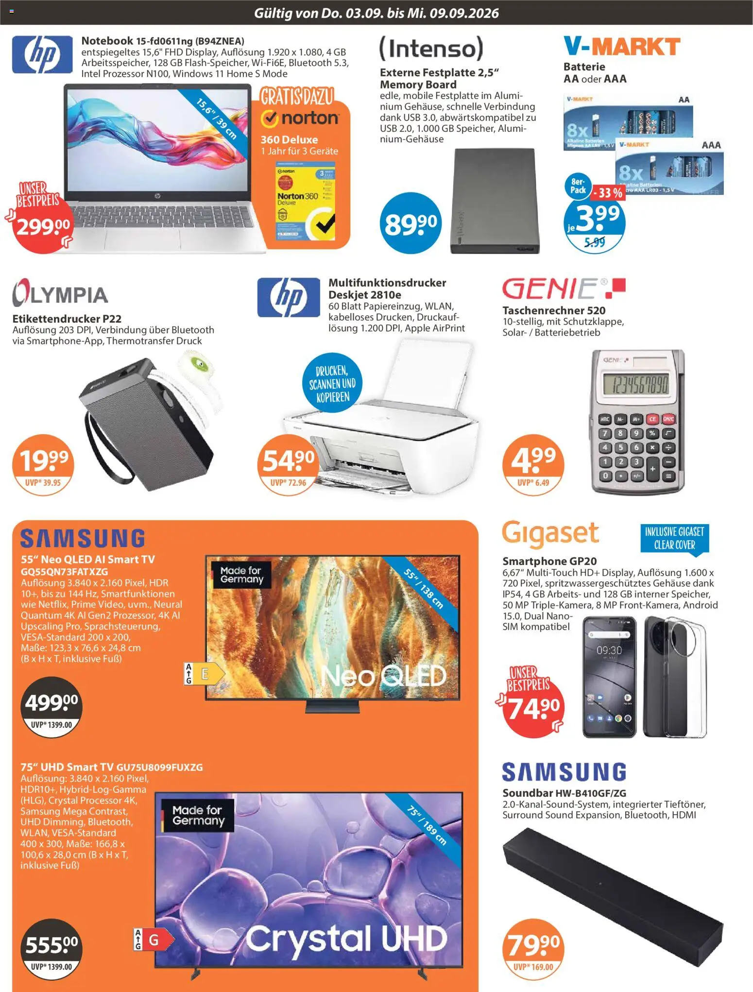 V-Markt Angebote – gültig ab 03.09.2026 | Seite: 20 | Produkte: USB, Batterie, Samsung, Smart TV