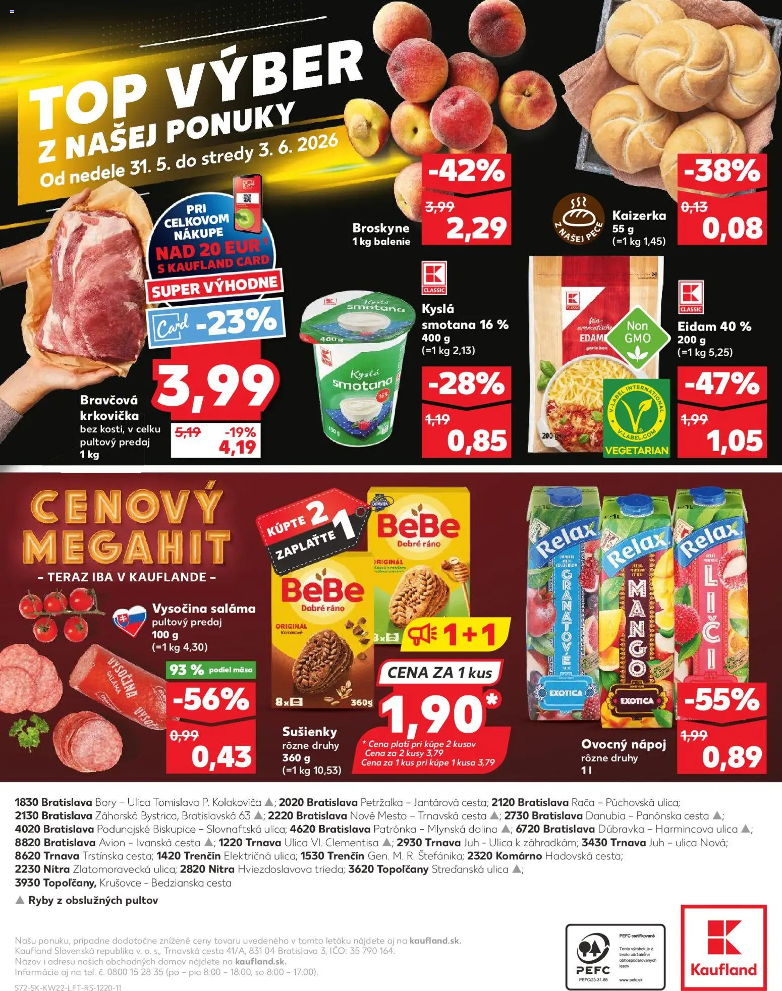 Nové Kaufland akcie – leták je platný od 28.05.2026 | Strana: 72 | Produkty: BeBe Dobré ráno, Ryby, Bravčová krkovička, Broskyne