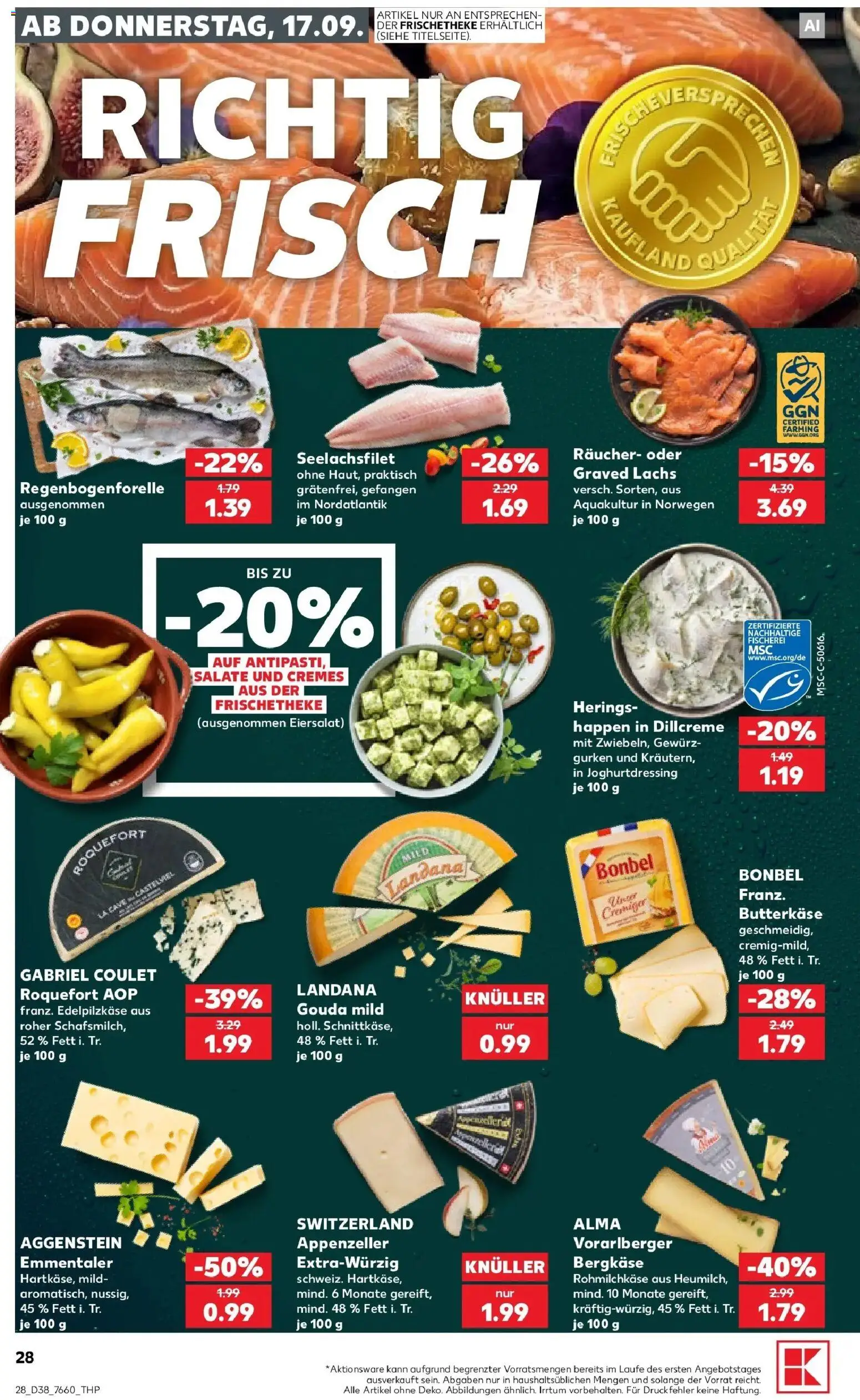 Prospekt Kaufland ab 14.09.2026 » Angebote Online zum Blättern | Seite: 40 | Produkte: Gouda, Lachs, Gurken