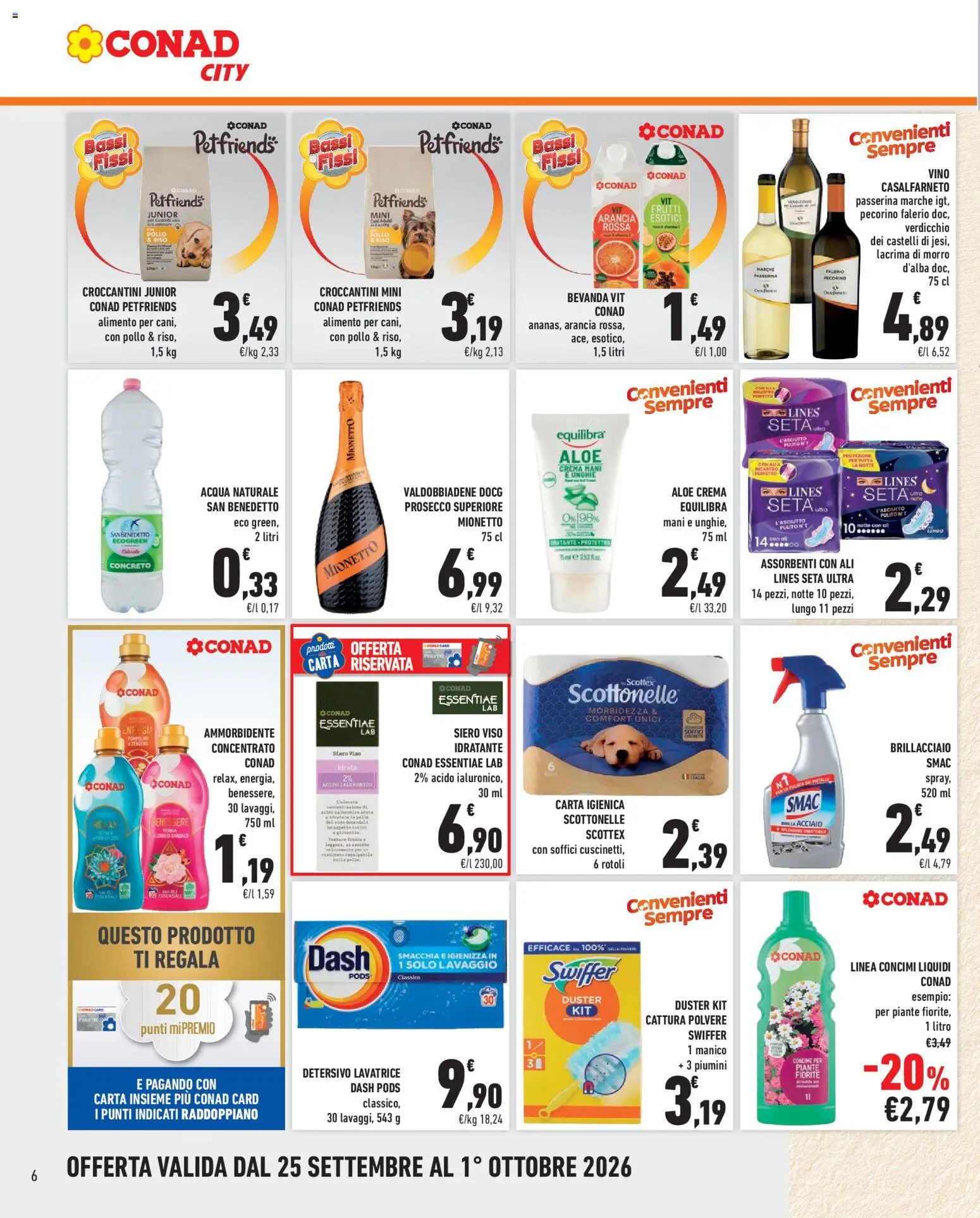 Volantino Conad del 25/09/2026 | Pagina: 6 | Prodotti: Ammorbidente, Vino, Assorbenti, Zenzero