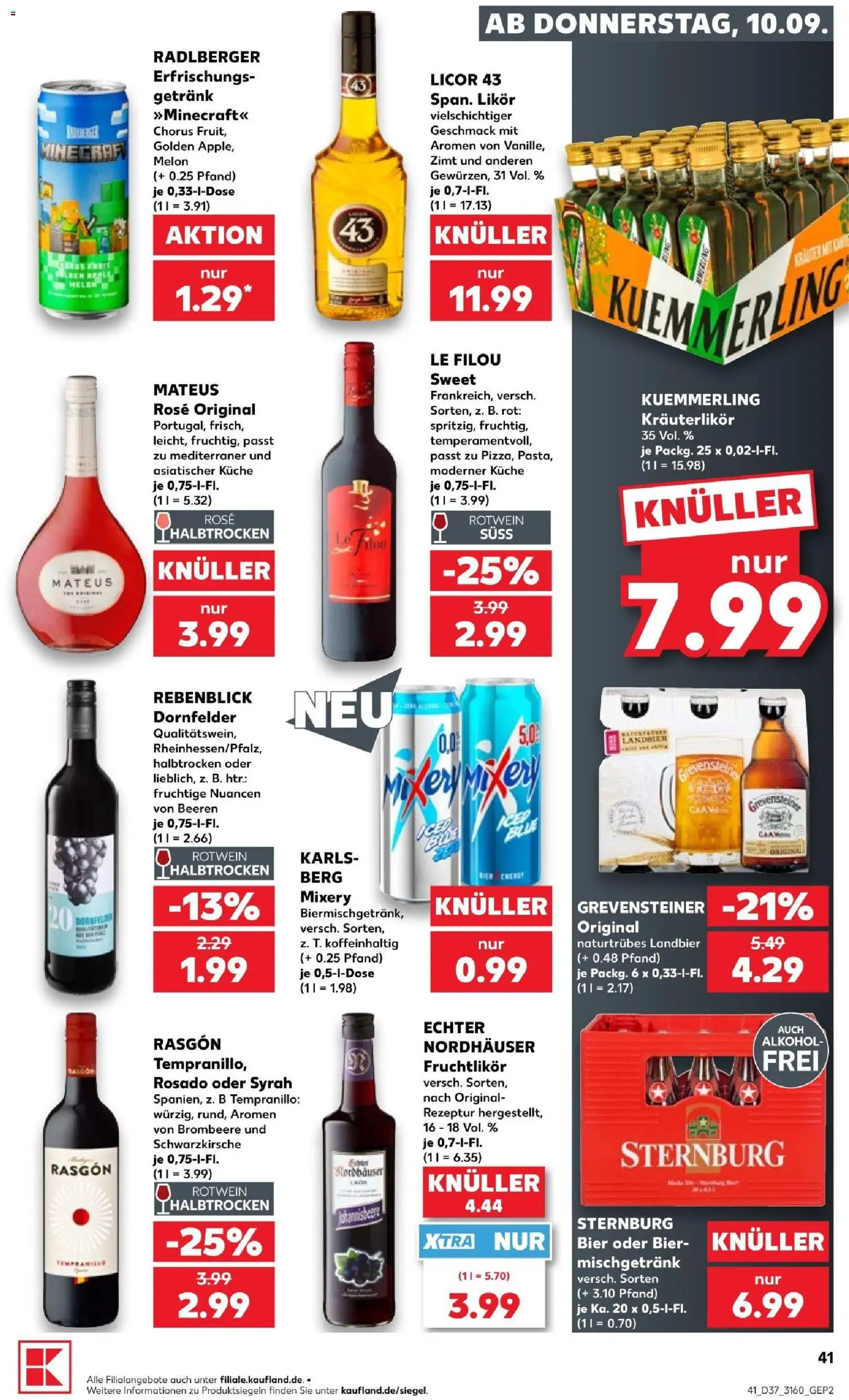 Kaufland Prospekt – gültig ab 10.09.2026 | Seite: 41 | Produkte: Le filou, Rotwein, Kuemmerling, Mixery