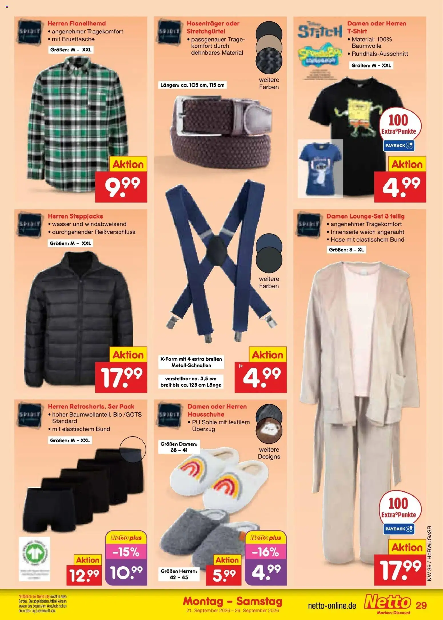 Netto Marken-Discount Prospekt Hannover – gültig ab 21.09.2026 | Seite: 43 | Produkte: Steppjacke, Wasser, Hose, Hausschuhe