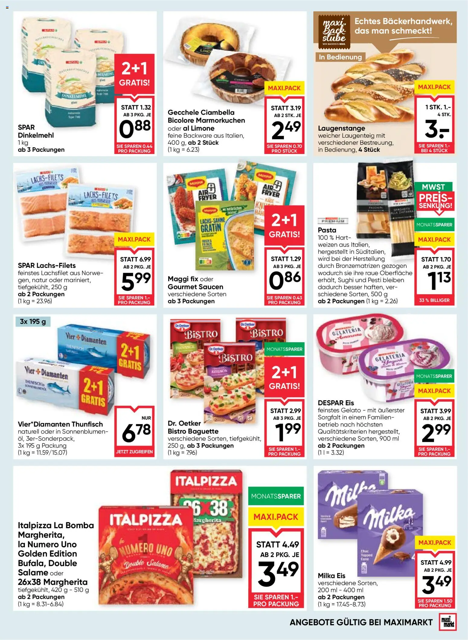 Maximarkt Flugblatt gültig ab 24.09.2026 | Seite: 11 | Produkte: Pasta, Eis, Baguette, Lachsfilet
