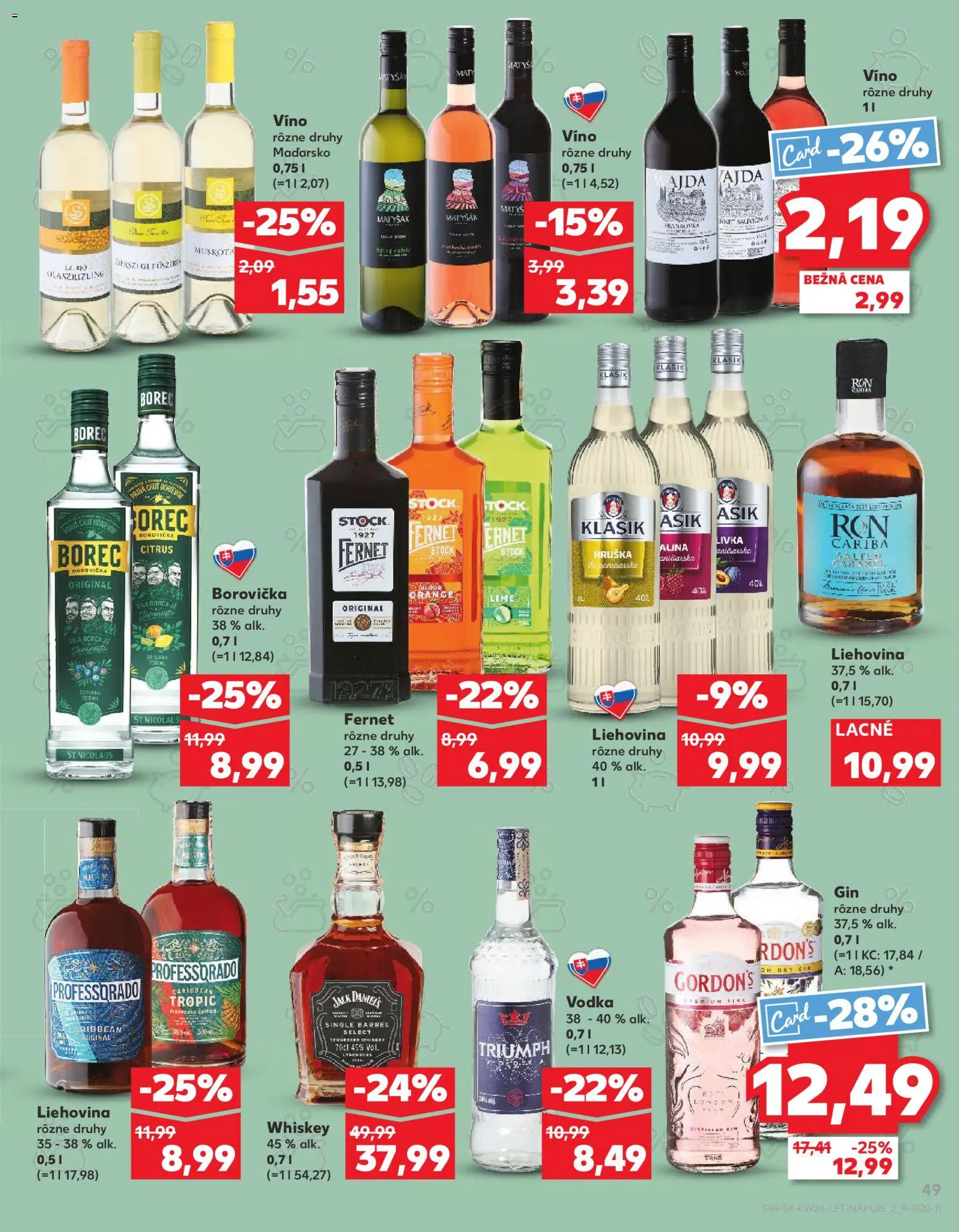 Nové Kaufland akcie – leták je platný od 11.06.2026 | Strana: 49 | Produkty: Víno, Gin, Fernet, Jack Daniel's