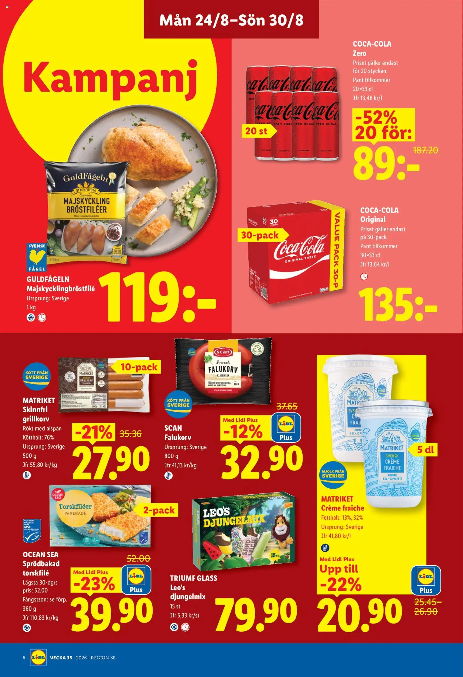 Lidl reklamblad aktuell från 24/08/2026 | Sida: 6 | Produkter: Galler, Grillkorv, Creme fraiche, Mjölk