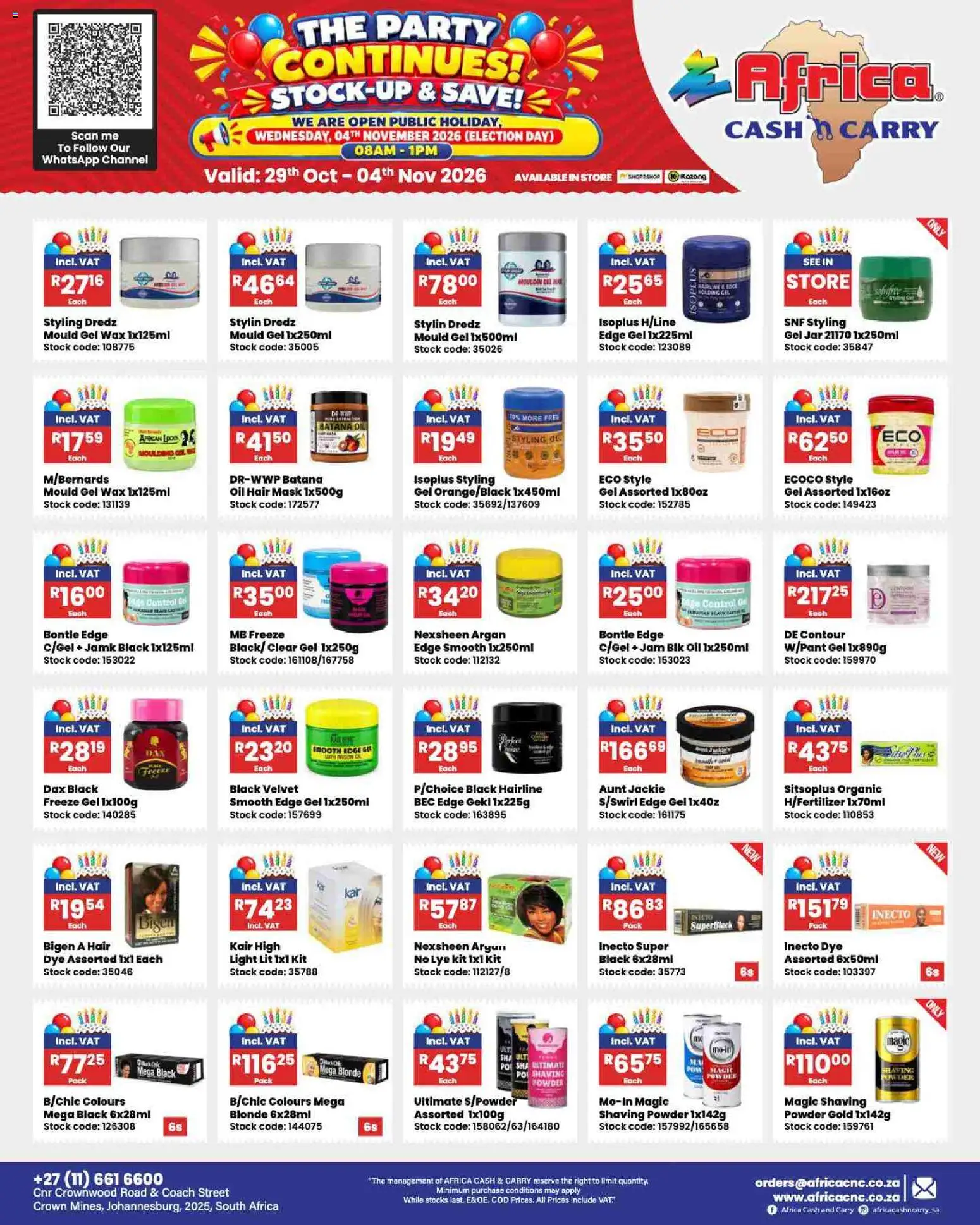 New Africa Cash & Carry catalogue – valid from 29/10/2026 | Page: 4 | Products: Jam, Oil, Powder, Hair mask