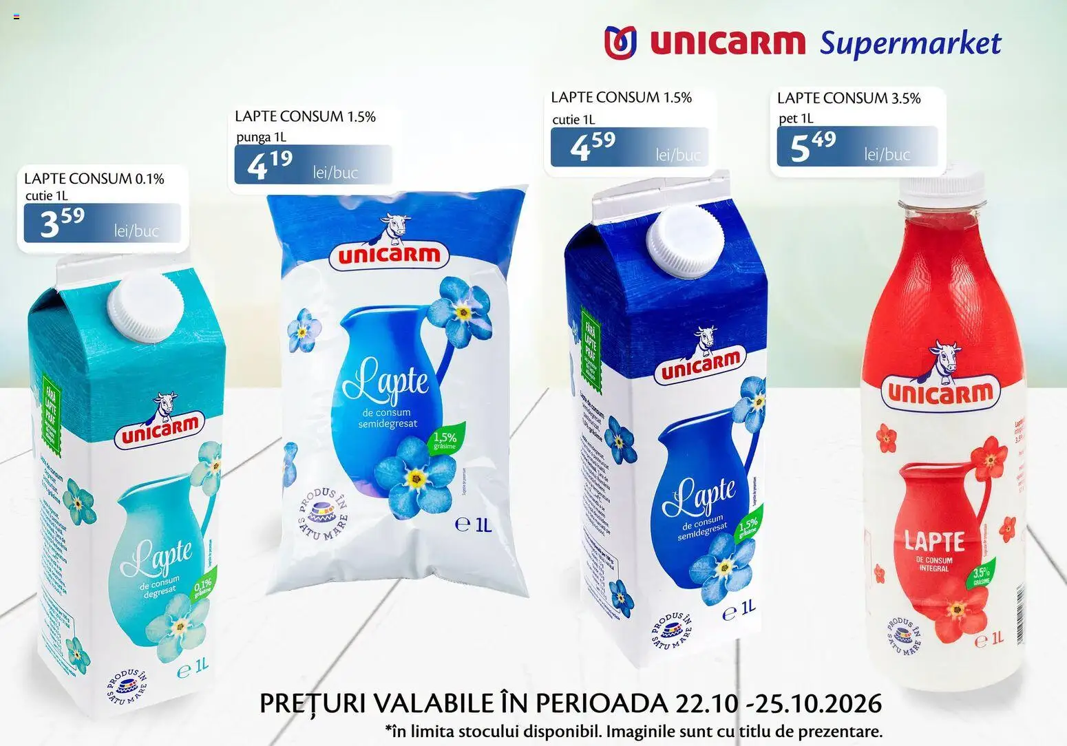 Noul catalog Unicarm – valabil de la 22.10.2026 | Pagină: 1 | Produse: Pungă, Cutie, Lapte