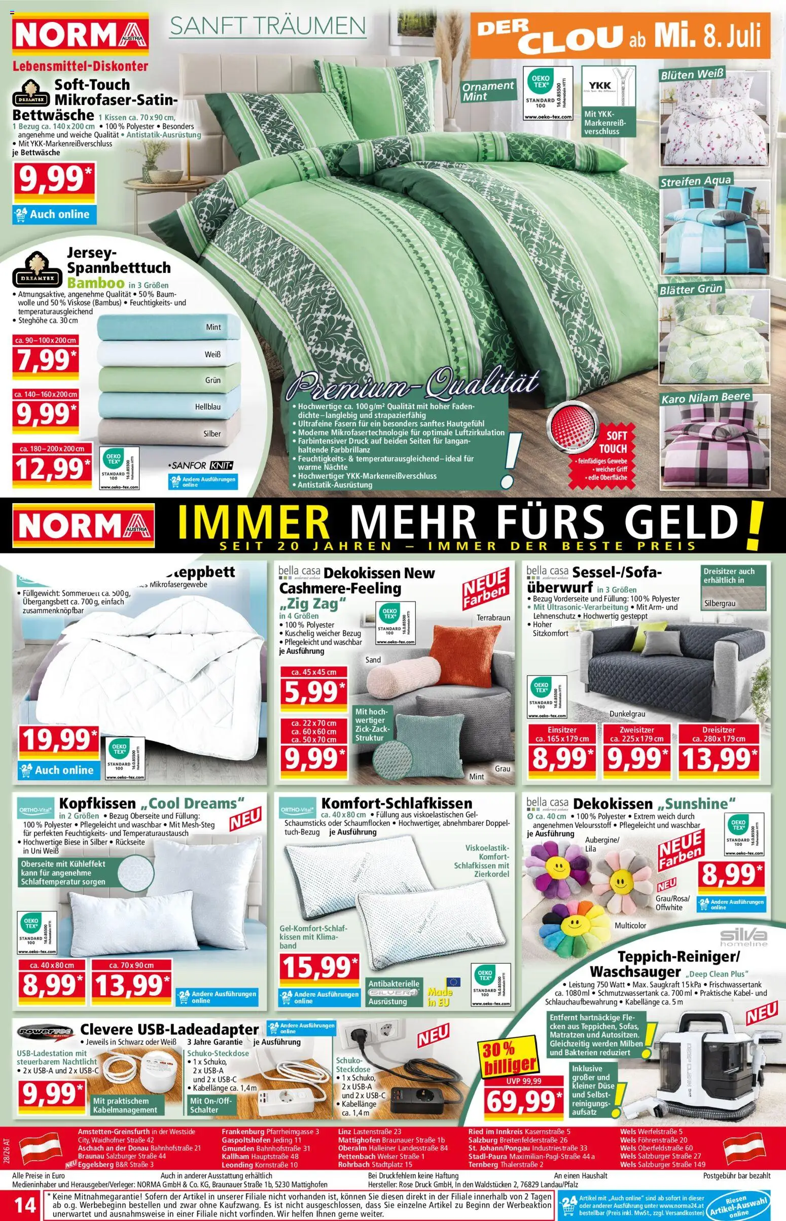 Norma Flugblatt gültig ab 06.07.2026 | Seite: 14 | Produkte: Kabel, Kissen, Steckdose