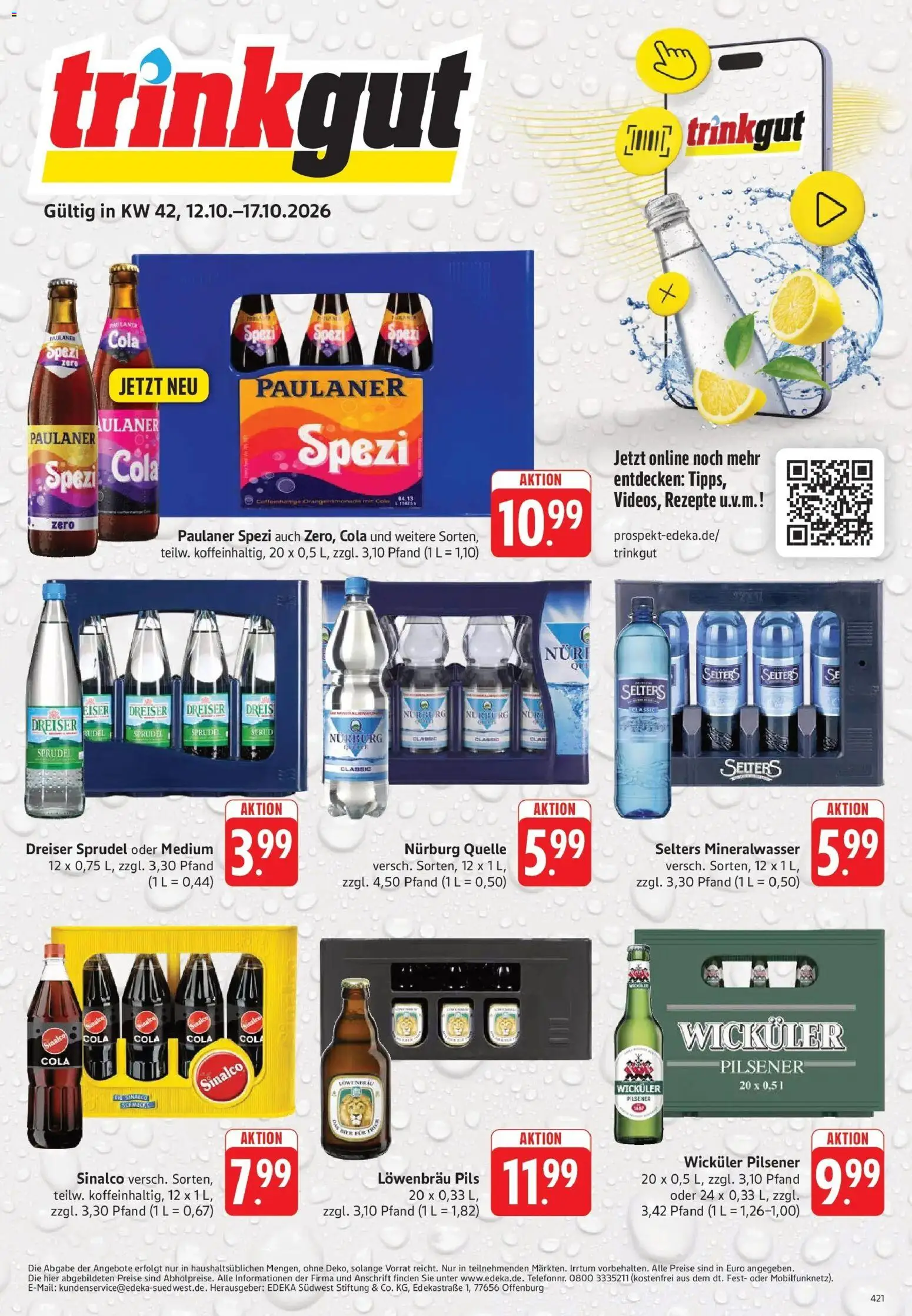 Trinkgut Prospekt Wittlich (ab 12.10.2026) » Angebote online | Seite: 1 | Produkte: Sinalco, Paulaner spezi, Mineralwasser, Paulaner