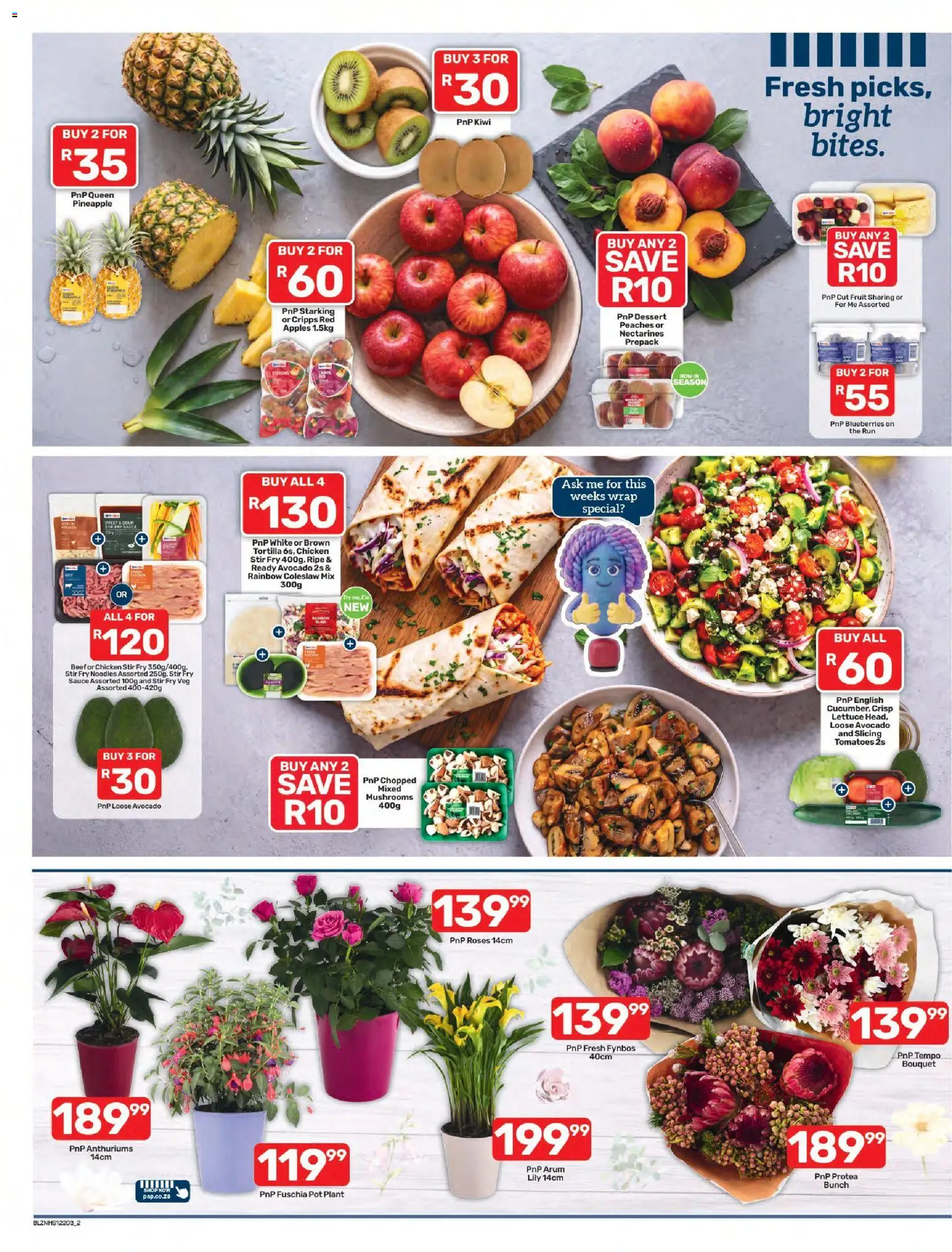 New Pick n Pay catalogue – valid from 12/10/2026 | Page: 2 | Products: Blueberries, Mushrooms, Avocado, Lettuce