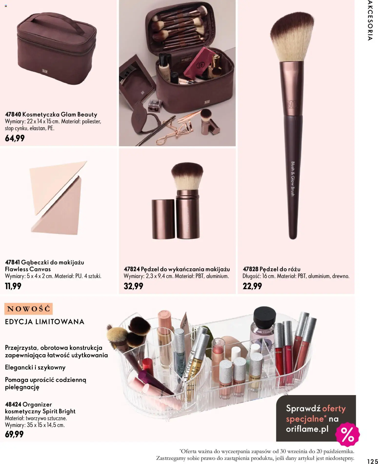 Oriflame Katalog 14 2026 od 30.09.2026 | Strona: 125 | Produkty: Pędzel, Gąbeczki do makijażu, Kosmetyczka