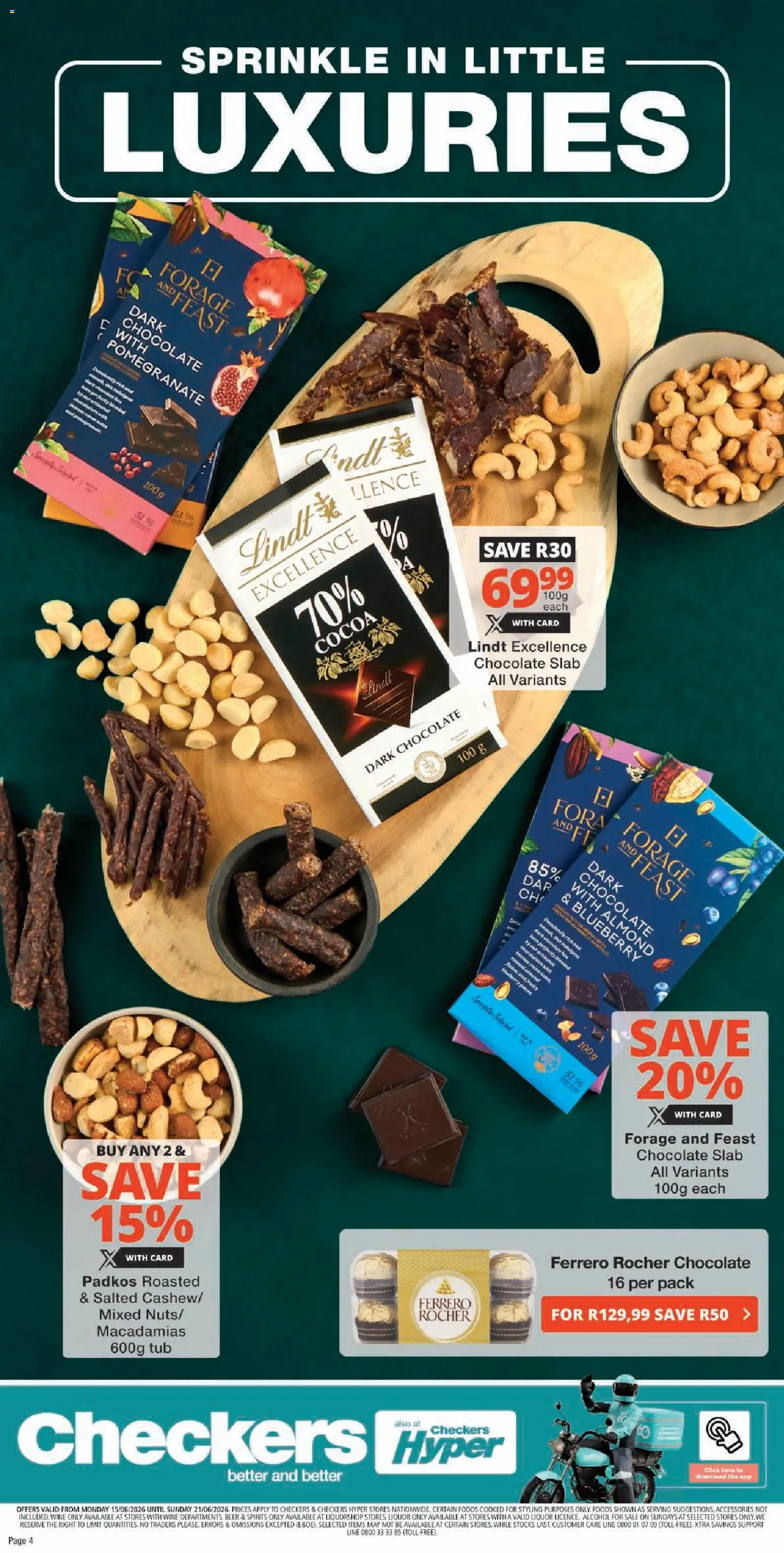 New Checkers catalogue – valid from 15.06.2026 | Page: 4 | Products: Chocolate, Wine, Beer