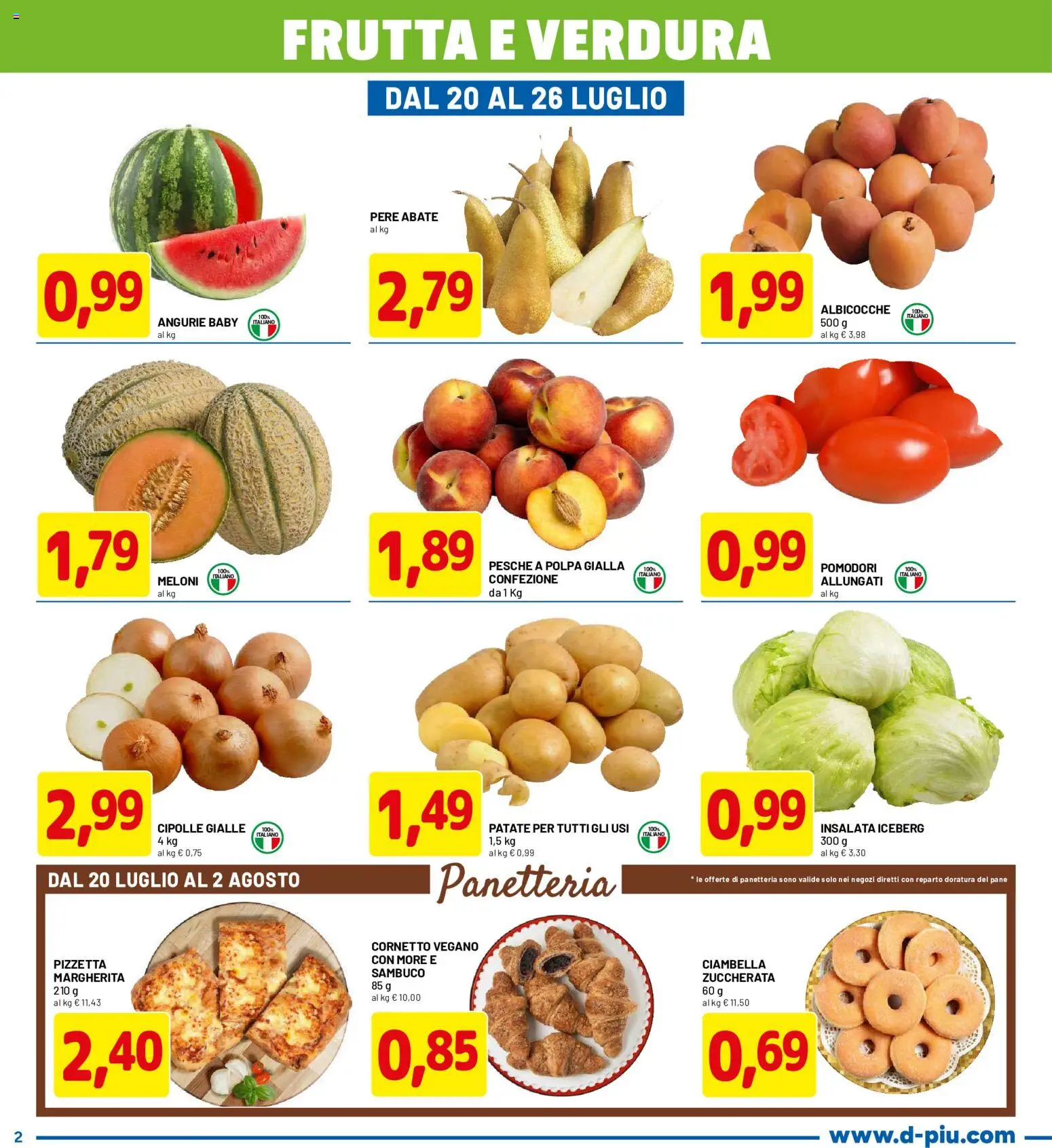 Volantino D Più del 20/07/2026 | Pagina: 2 | Prodotti: Cornetto, Insalata, Pomodori, Albicocche