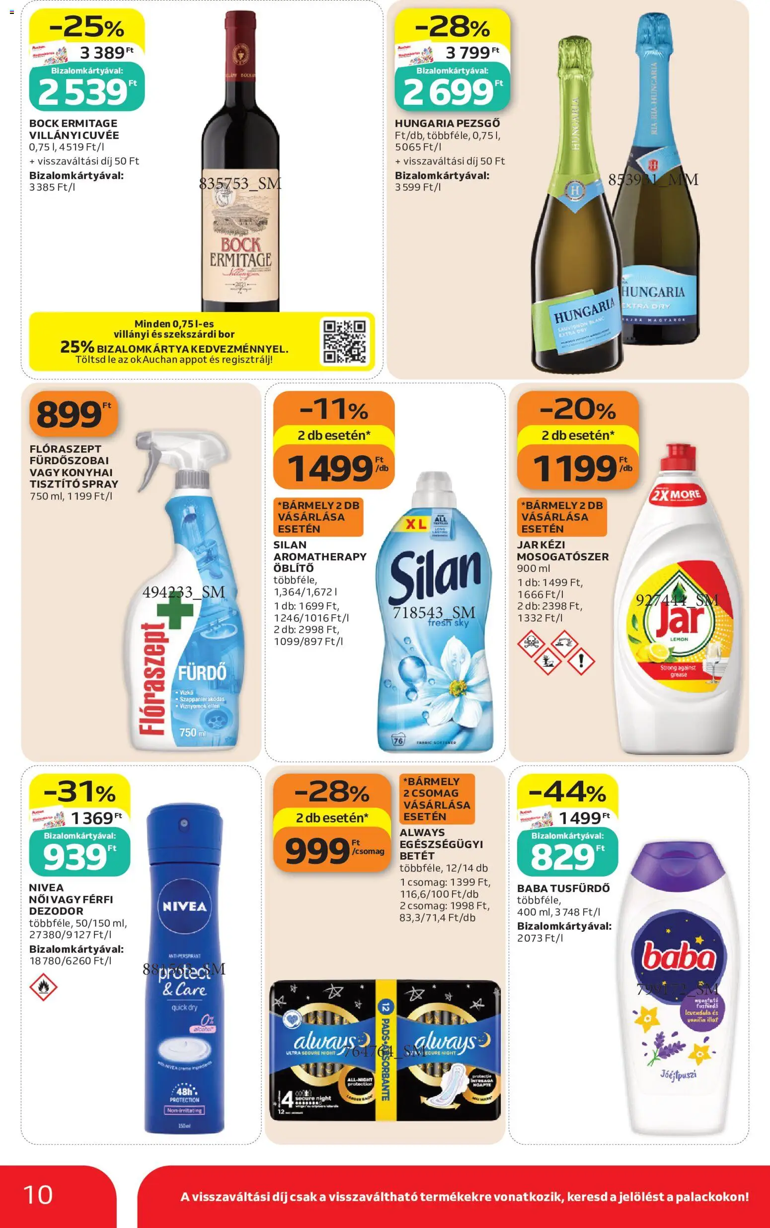 Auchan akciós ujság - amely érvényes a következő dátumtól: 2026.10.22. | Oldal: 10 | Termékek: Betét, Lé, Silan, Levendula