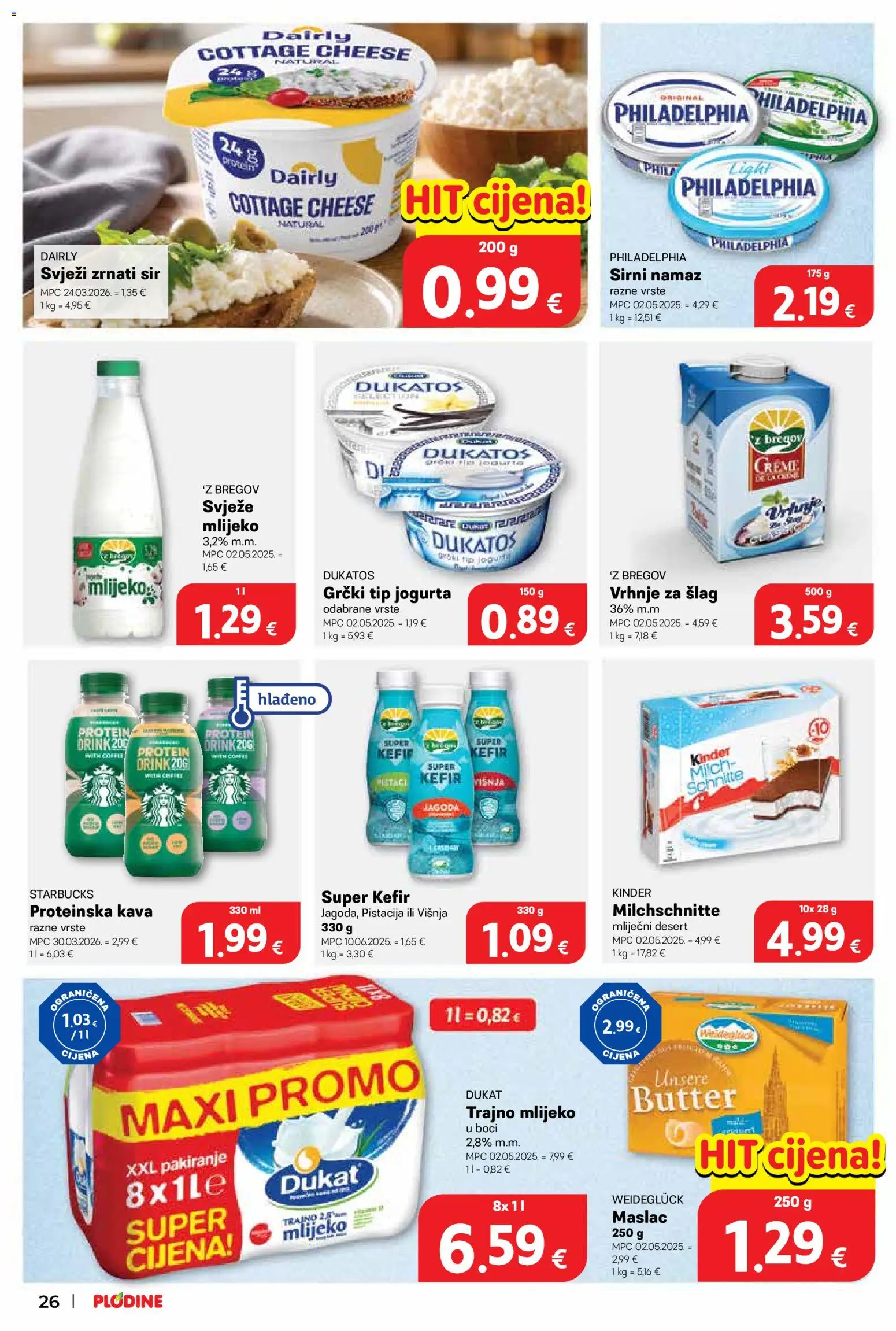 Plodine katalog | vrijedi od 10.06.2026 | Stranica: 26 | Proizvodi: Mlijeko, Maslac, Kava, Namaz