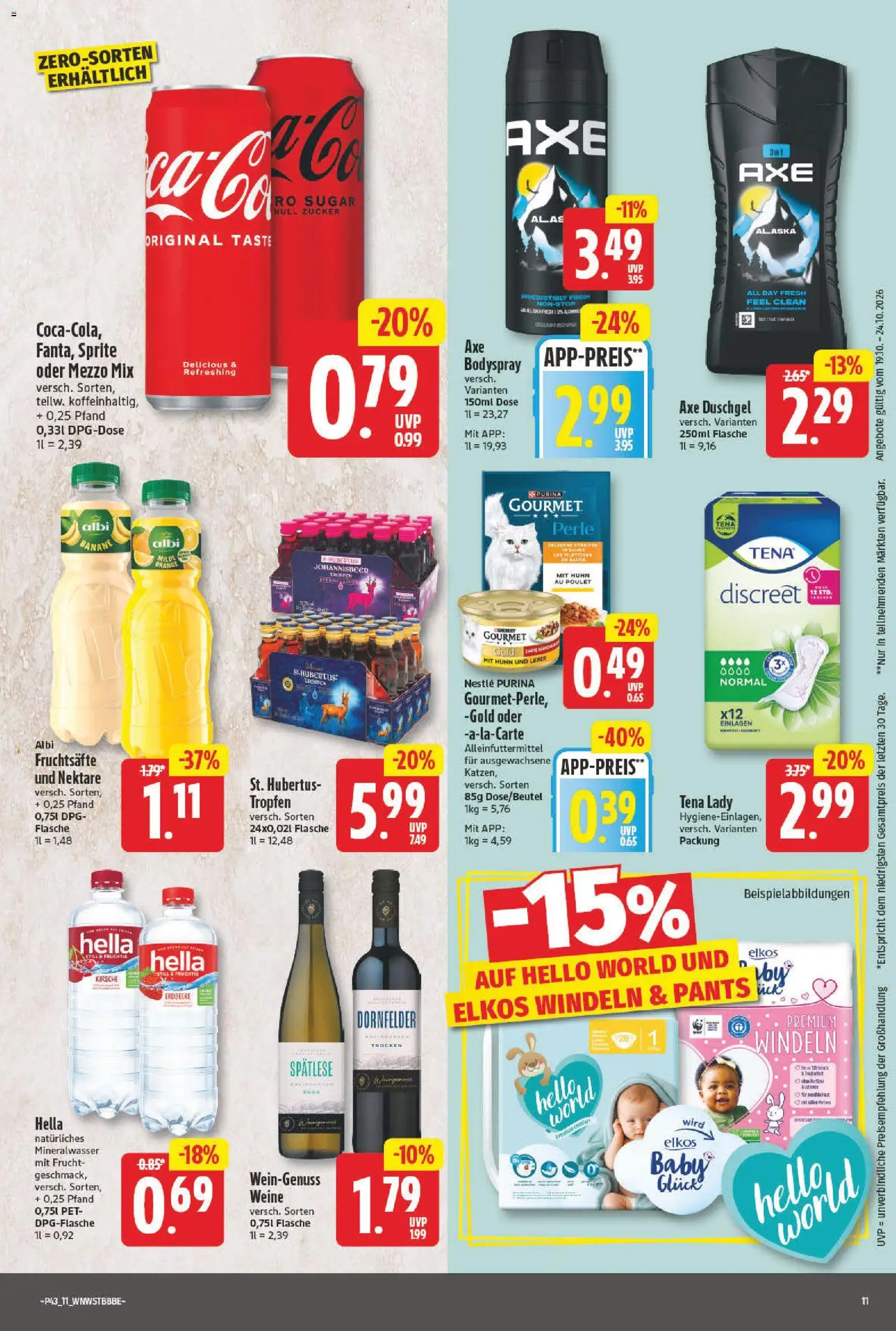 NP Discount Prospekt – gültig ab 19.10.2026 | Seite: 11 | Produkte: Sprite, Mineralwasser, Hella, Axe