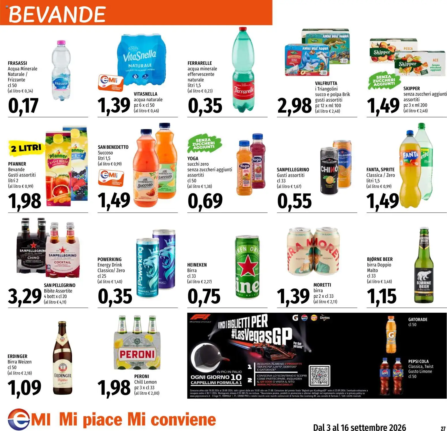 Volantino EMI del 03/09/2026 | Pagina: 27 | Prodotti: Cocktail, Pesca, Bibite, Ferrarelle