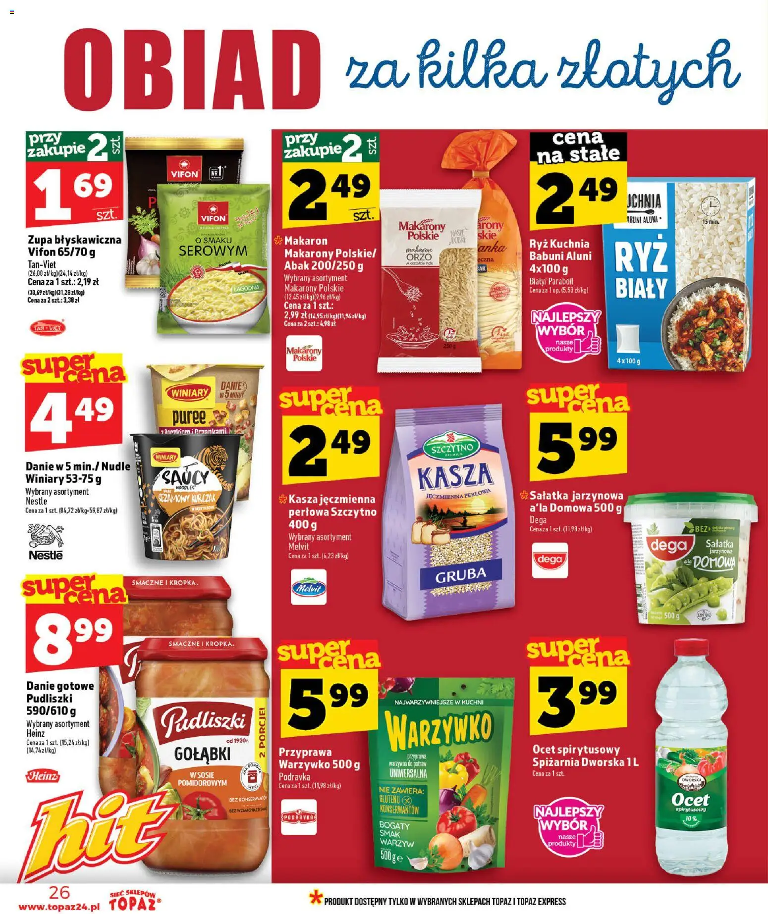 Topaz gazetka - Ceny małe na stałe od 09.07.2026 | Strona: 26 | Produkty: Ocet, Zupa, Ryż, Makarony