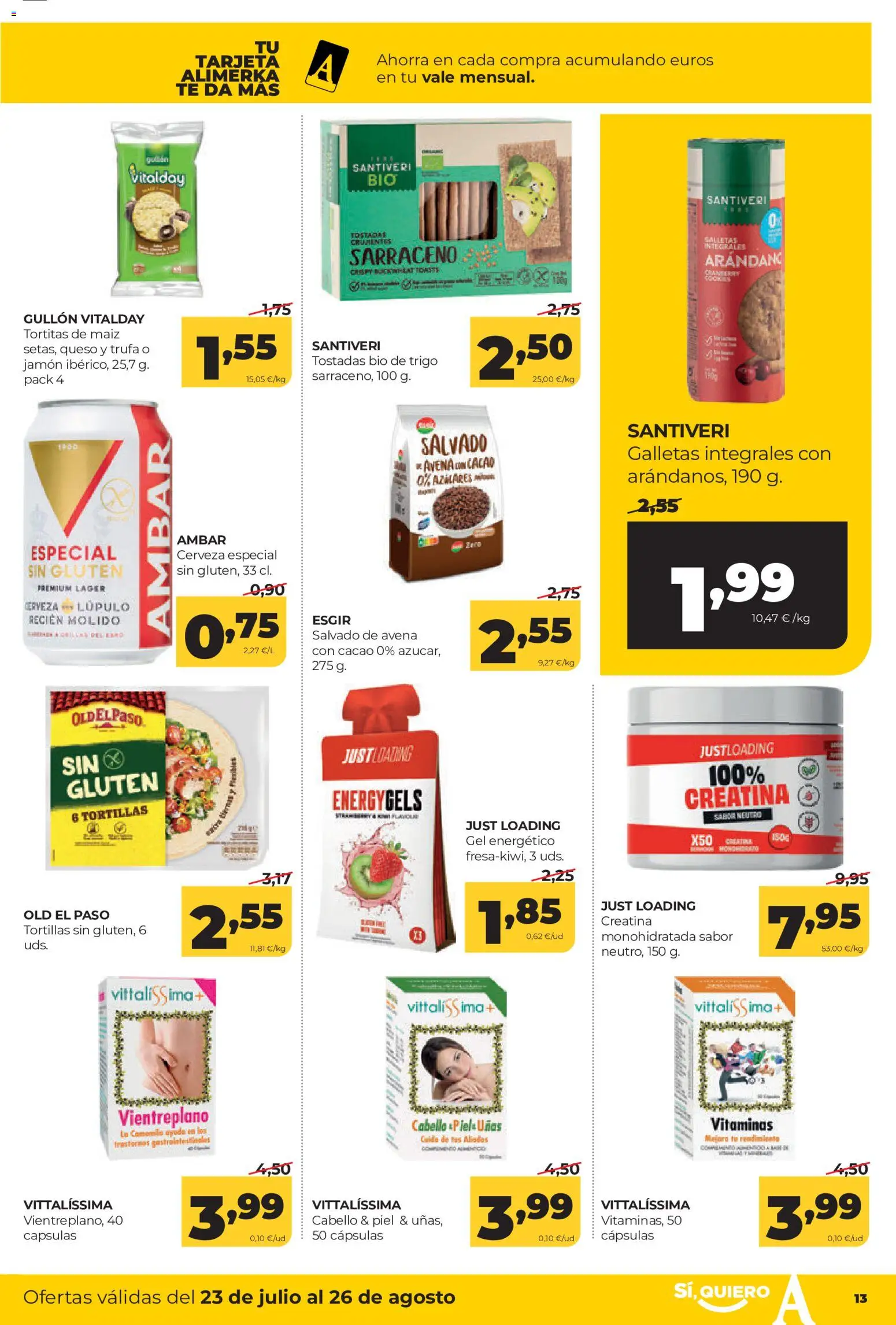 Alimerka folleto Asturias │ válido desde el 23/07/2026 | Página: 13 | Productos: Queso, Jamón, Cerveza, Φρυγανιές σικάλεως