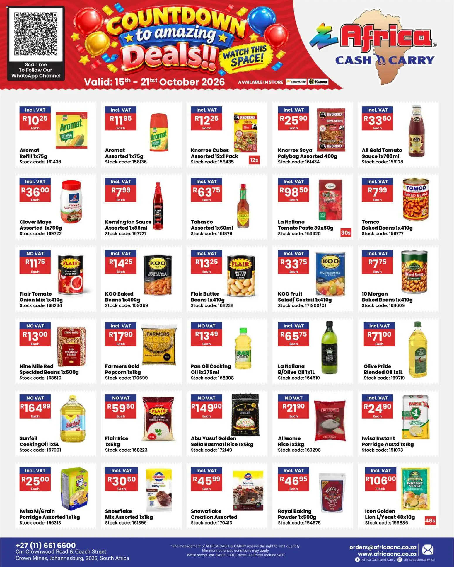 New Africa Cash & Carry catalogue – valid from 15/10/2026 | Page: 28 | Products: Beans, Popcorn, Stock, Soya mince