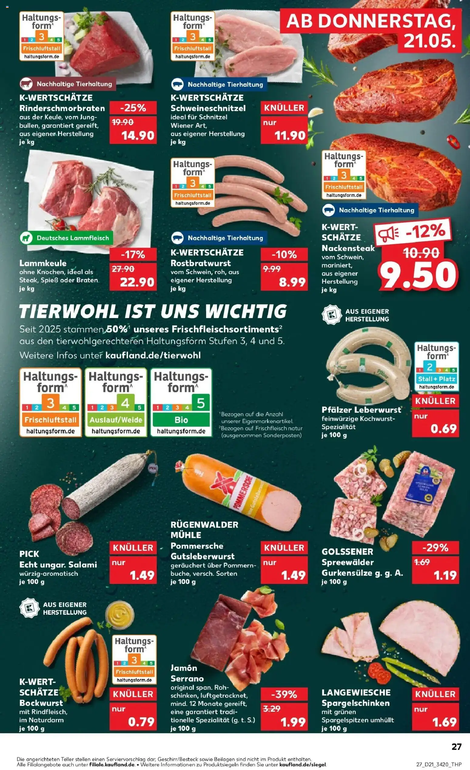 Kaufland Prospekt Gardelegen – gültig ab 21.05.2026 | Seite: 27 | Produkte: Bockwurst, Lammkeule, Mühle, Schnitzel