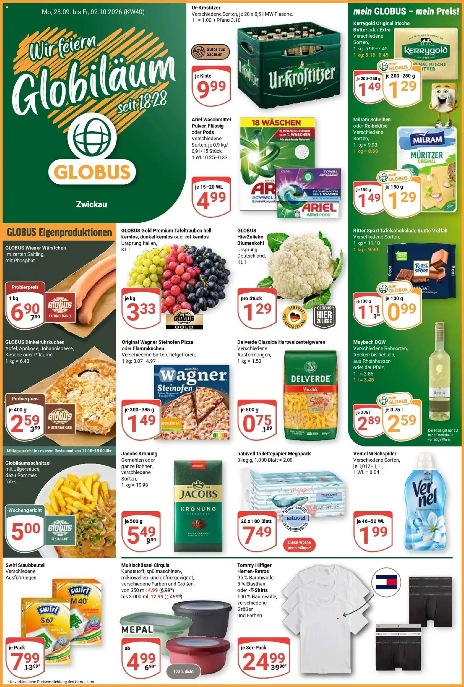 Globus Prospekt Zwickau (ab 28.09.2026) » Angebote online | Seite: 1 | Produkte: Ritter sport, Pommes, Weichspüler, Vernel