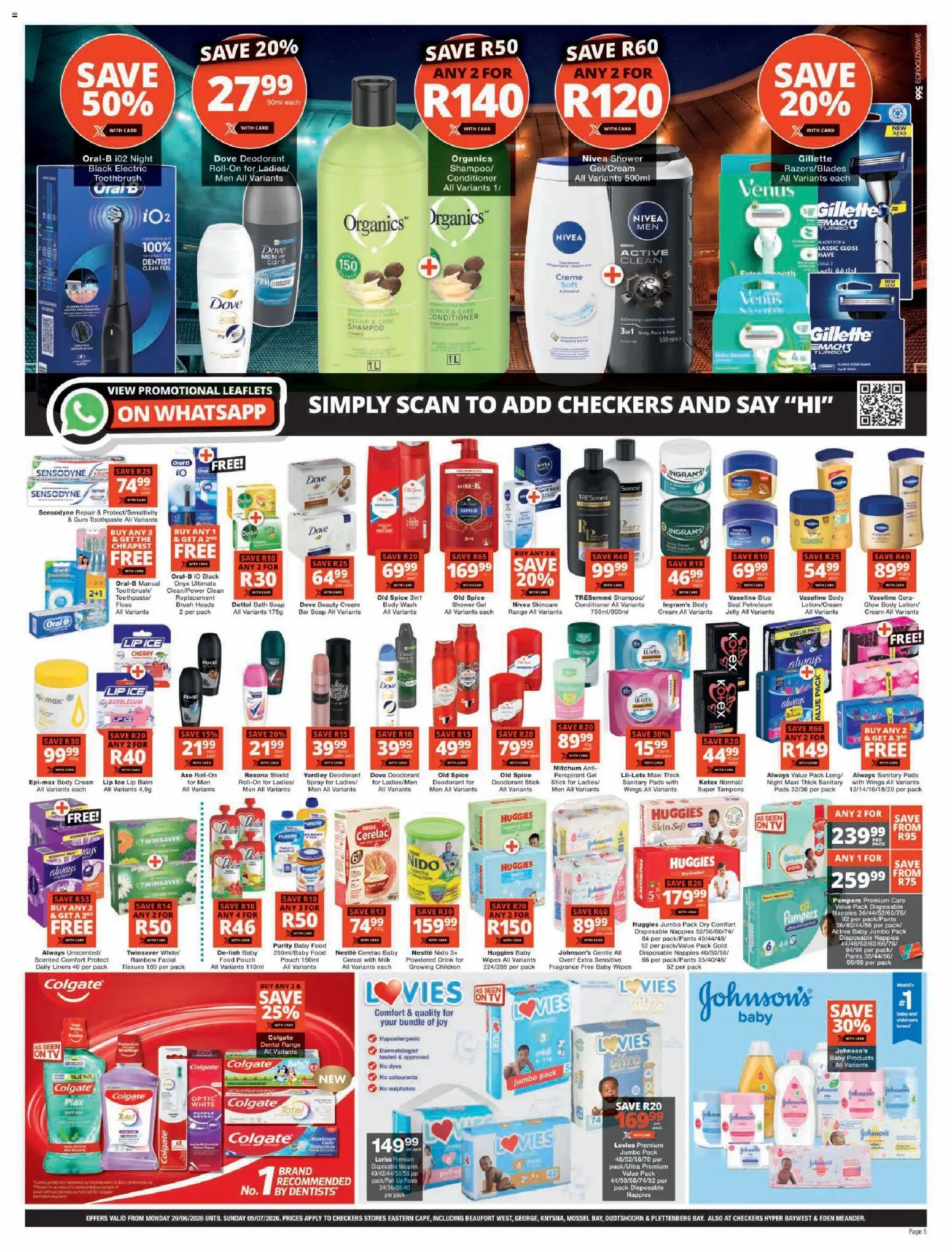 New Checkers catalogue – valid from 29/06/2026 | Page: 5 | Products: Bath, Conditioner, Soap, Toothbrush