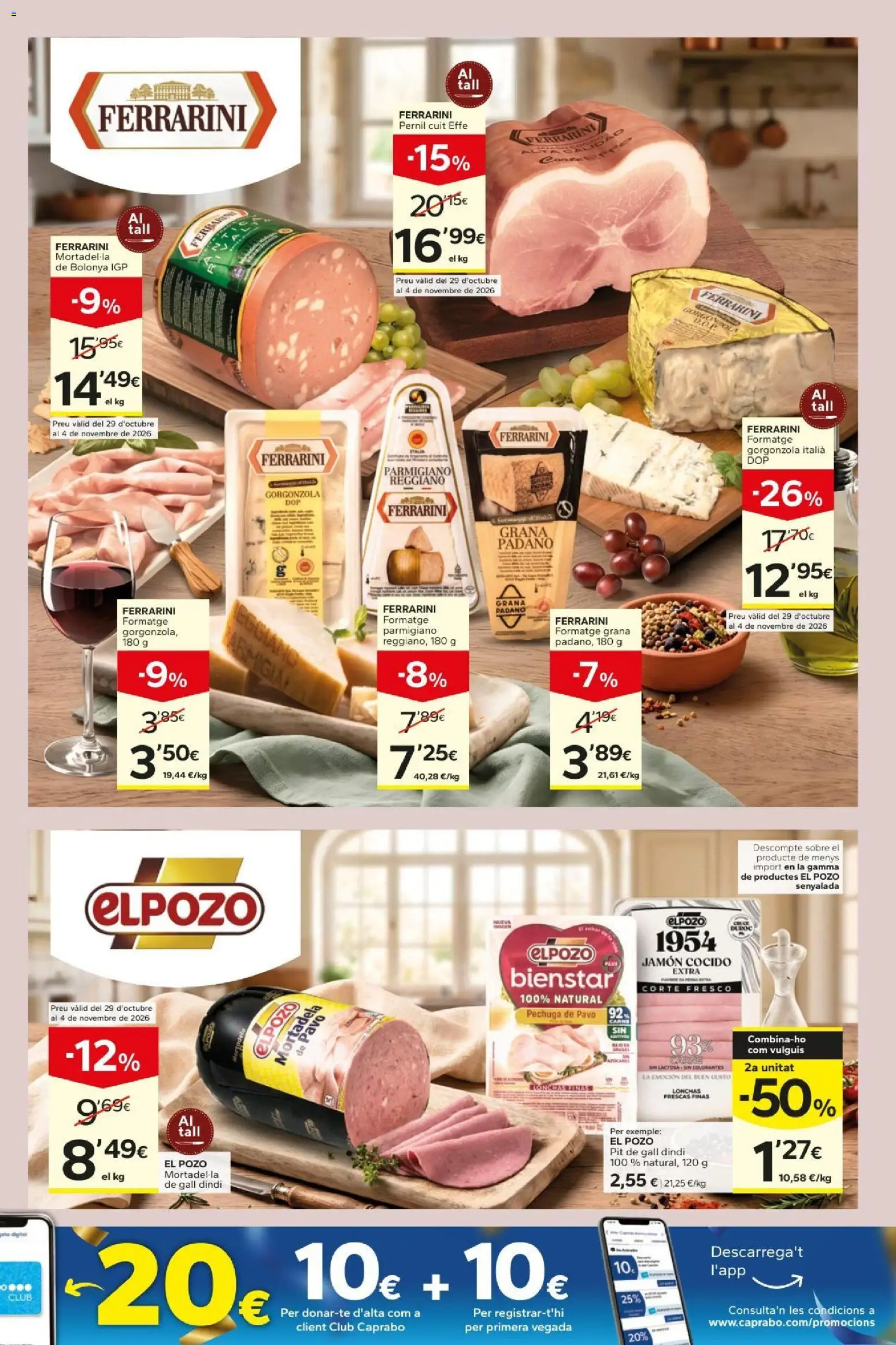 Caprabo folleto │ válido desde el 29/10/2026 | Página: 9 | Productos: Jamón, Parmigiano Reggiano, Mortadela, Carne