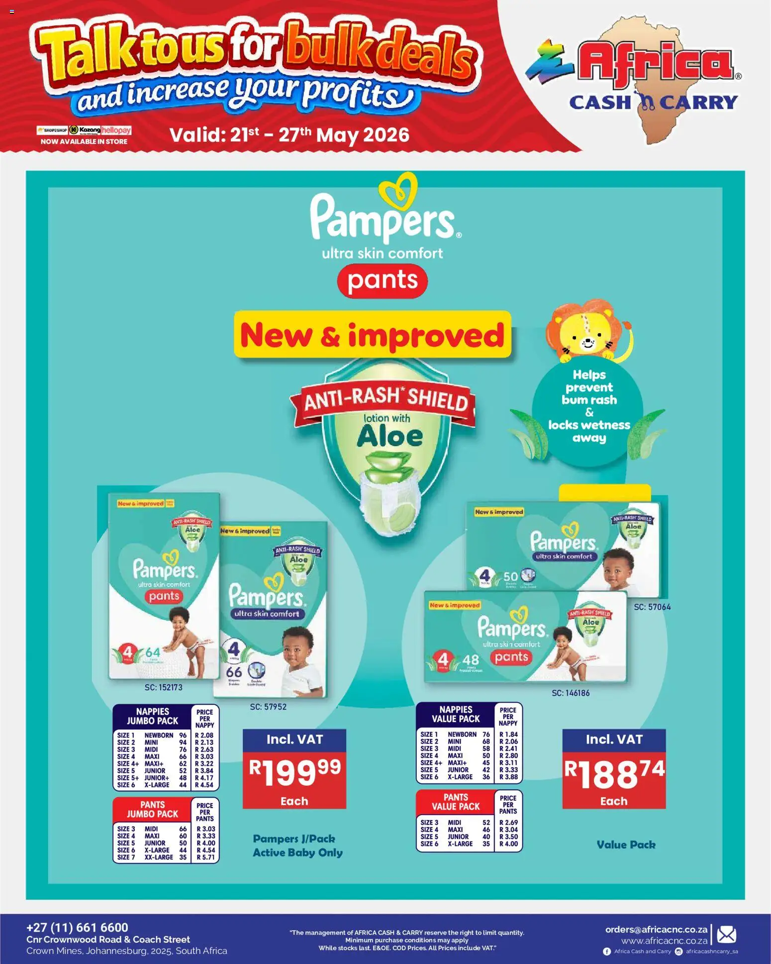 New Africa Cash & Carry catalogue – valid from 21.05.2026 | Page: 59 | Products: Pants, Nappies, Lotion