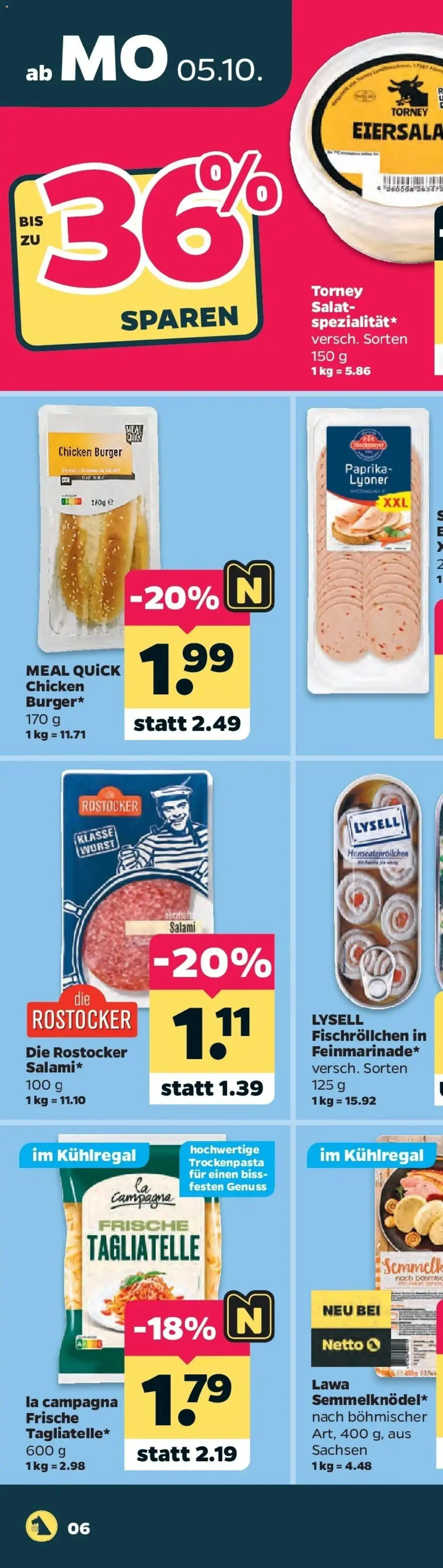 Netto Aktueller Prospekt ab 05.10.2026 → Angebote nächste Woche | Seite: 19 | Produkte: Burger, Paprika, Salami, Salat