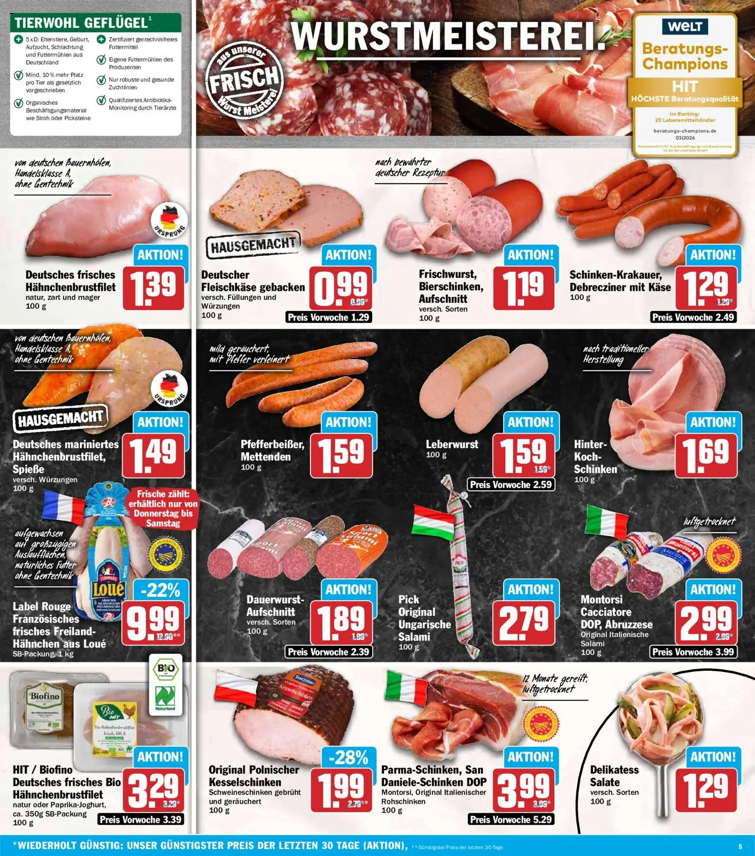 HIT Prospekt – gültig ab 31.08.2026 | Seite: 5 | Produkte: Hahnchen, Rouge, Salami, Schinken