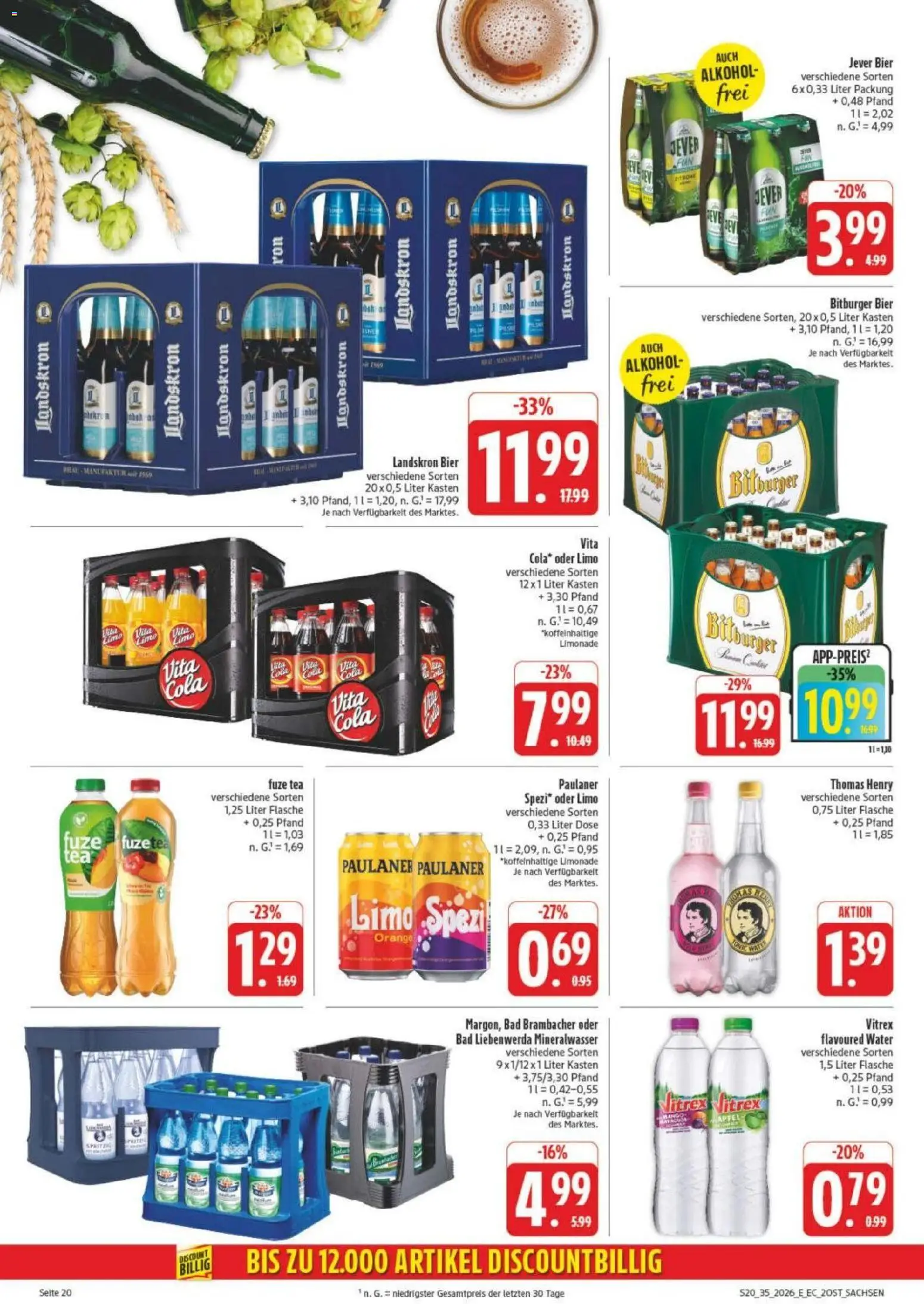 Edeka Prospekt Leipzig – gültig ab 23.08.2026 | Seite: 28 | Produkte: Bitburger, Fuze tea, Bad, Mineralwasser