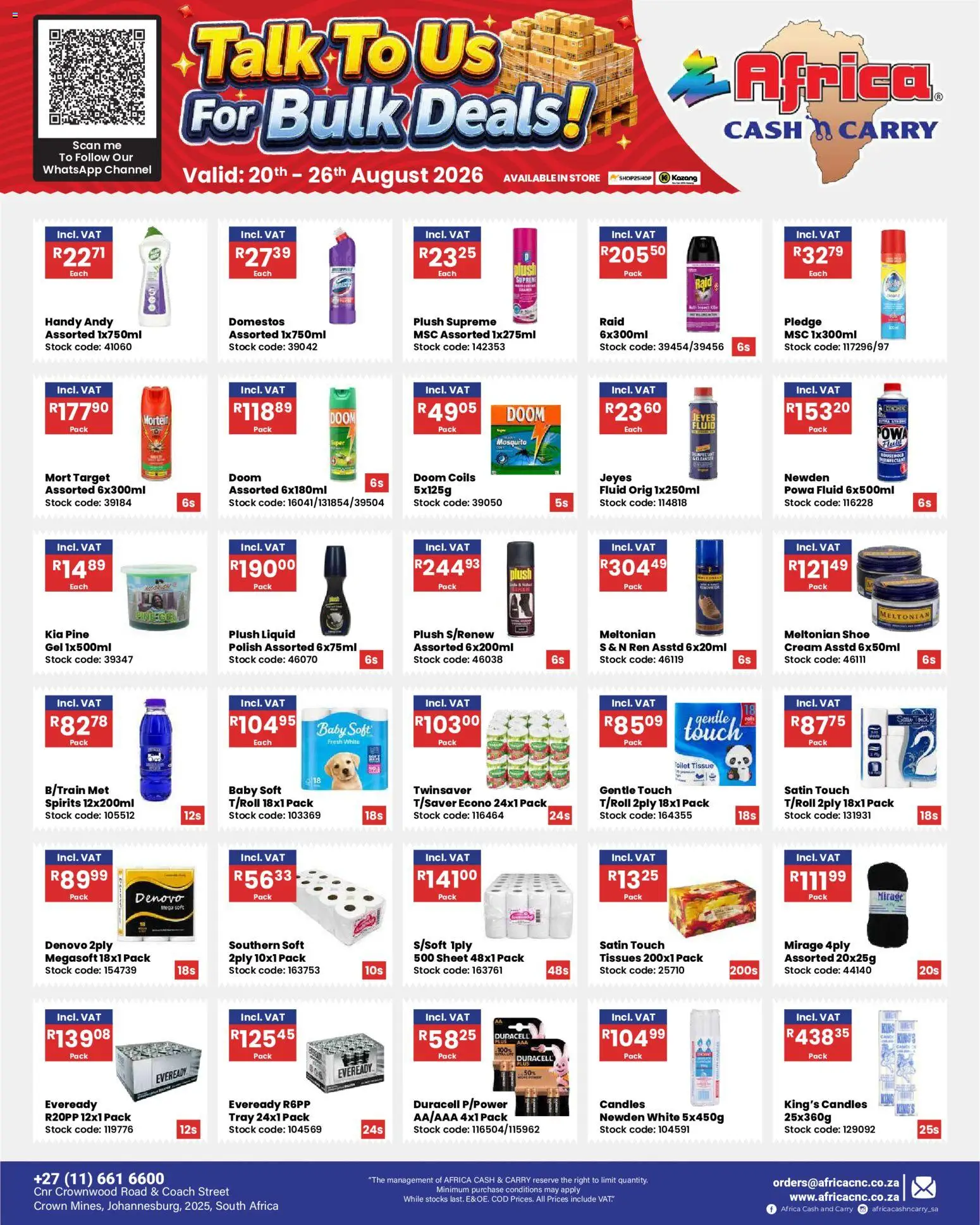New Africa Cash & Carry catalogue – valid from 20/08/2026 | Page: 20 | Products: Tray, Toilet, Cream, Tissues