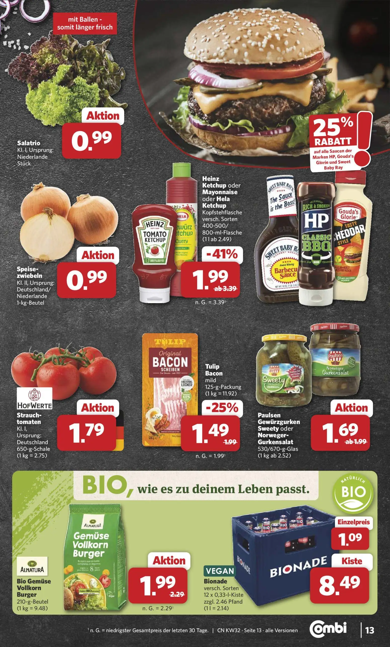 Combi Prospekt – gültig ab 03.08.2026 | Seite: 13 | Produkte: Heinz ketchup, Burger, Tomaten, Gemüse