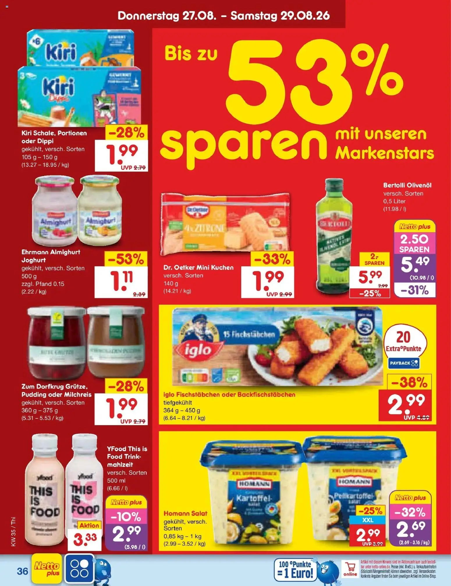 Netto Marken-Discount Prospekt Pirna (ab 24.08.2026) » Angebote | Seite: 50 | Produkte: Olivenol, Bertolli olivenol, Pudding, Fischstabchen