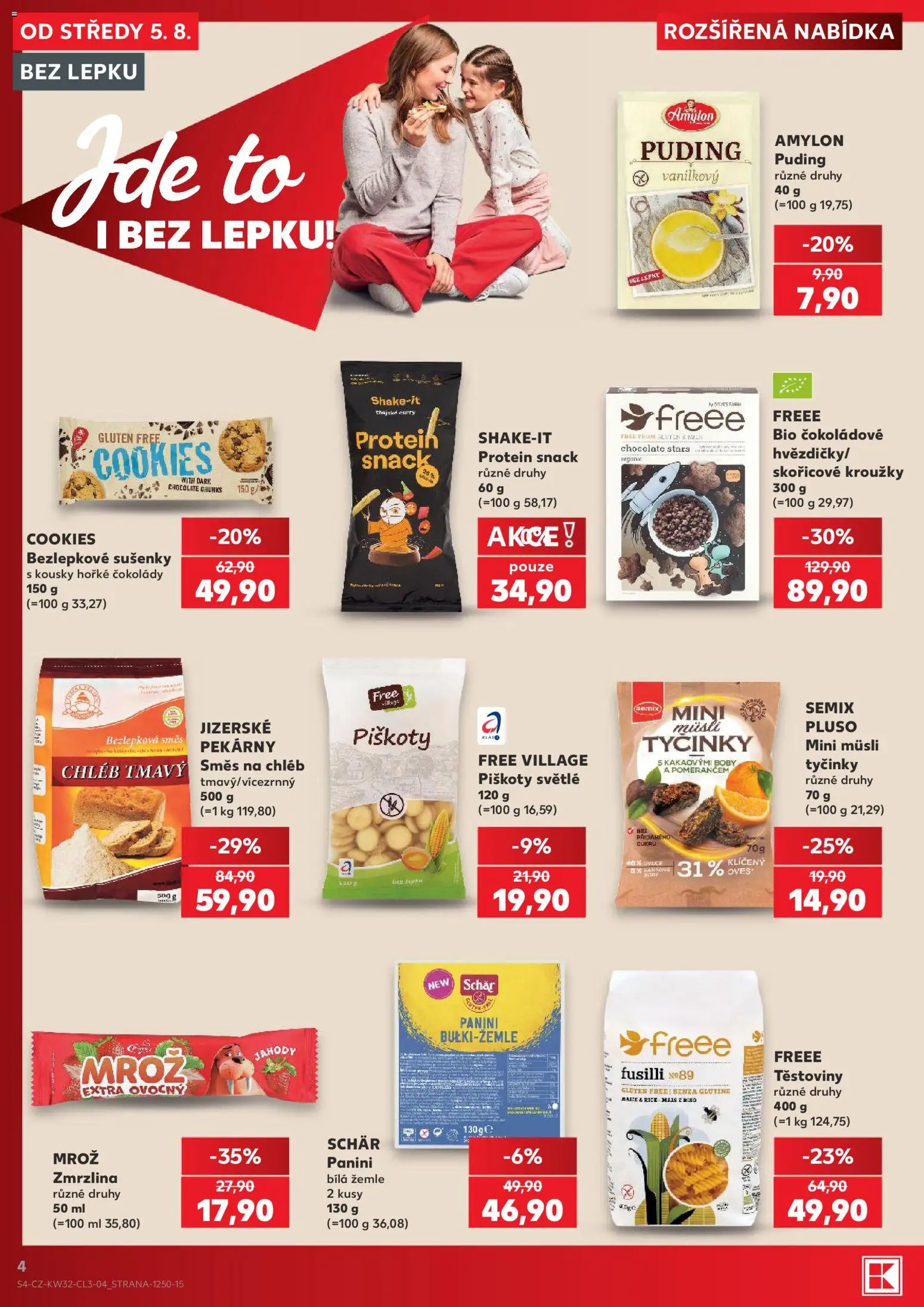 Kaufland leták - Plzeň od 05.08.2026 | Strana: 4 | Produkty: Těstoviny, Müsli tyčinky, Puding, Sušenky