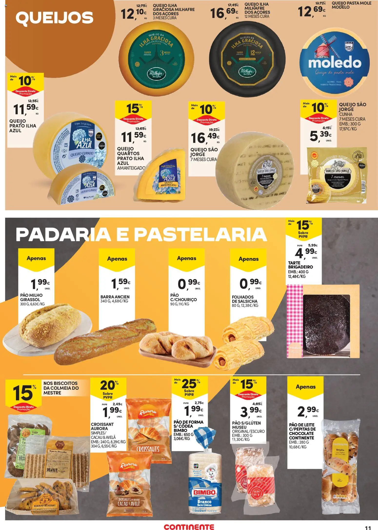 Continente Açores │ válido de 25/06/2026 | Página: 11 | Produtos: Queijo, Chocolate, Tarte, Milho