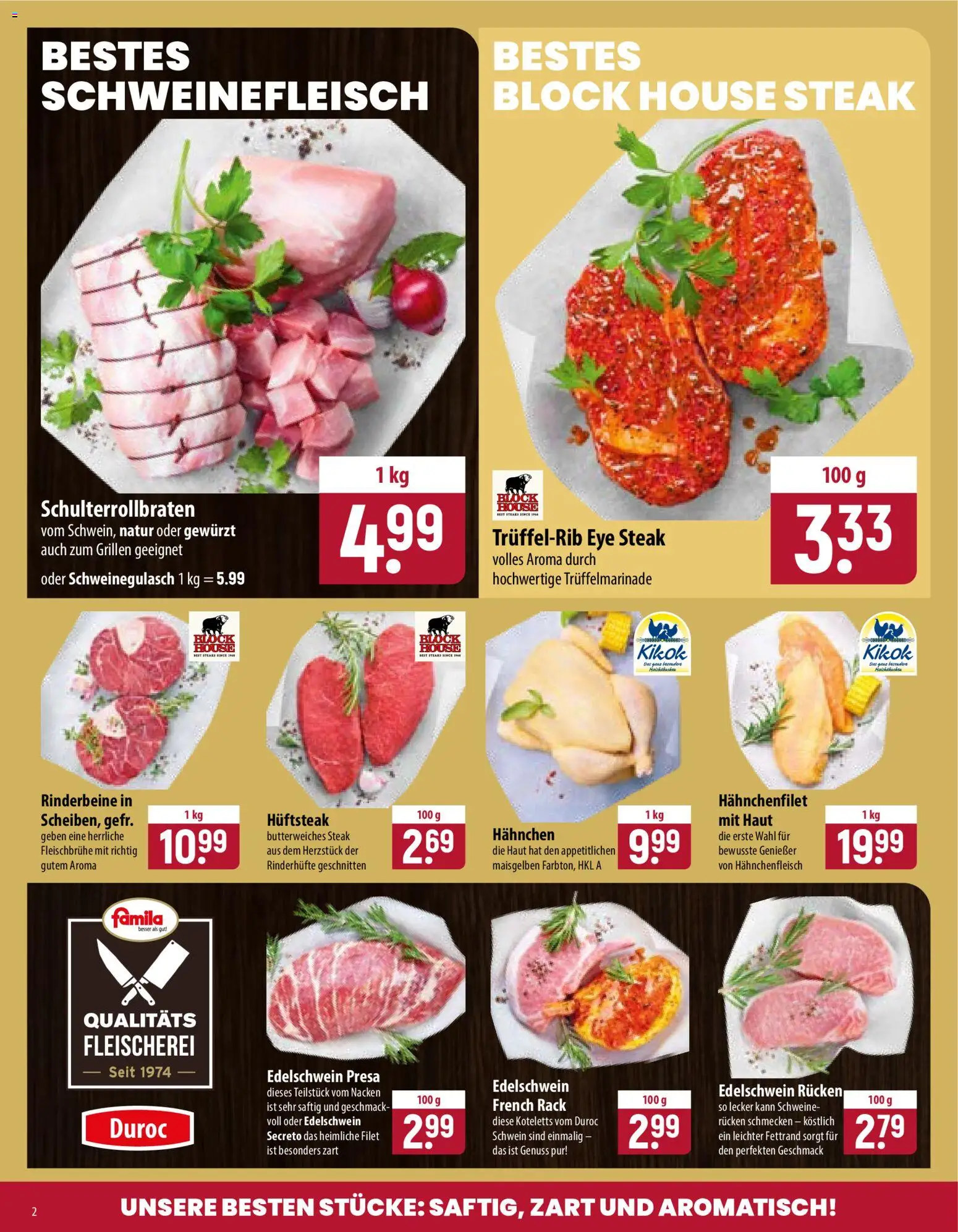 Famila Prospekt – gültig ab 17.08.2026 | Seite: 2 | Produkte: Schweinegulasch, Hahnchen, Schweinefleisch, Steak