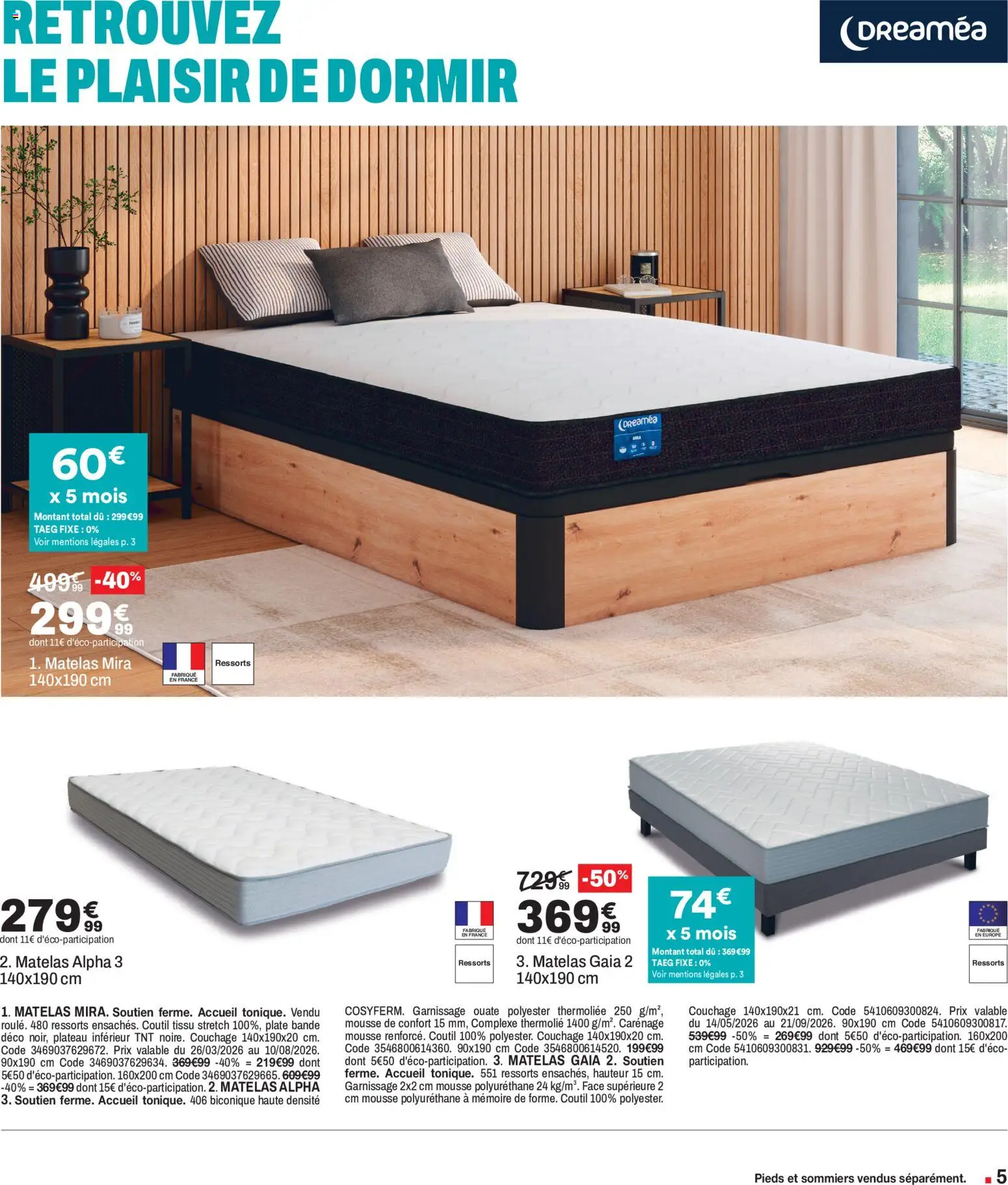 {H1} | Page: 5 | Produits: Plateau, Mousse, Matelas