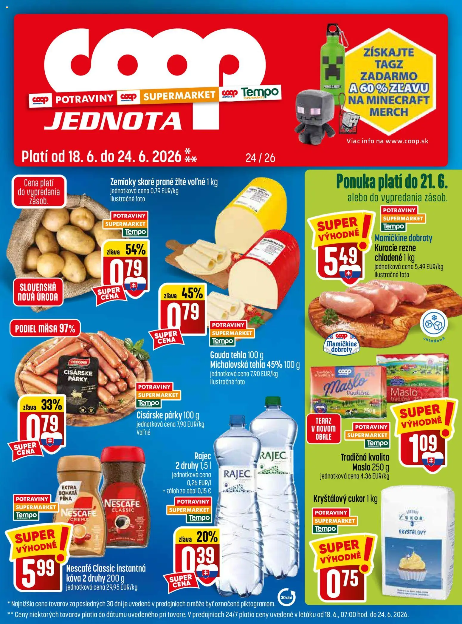 Nové COOP Jednota akcie – leták je platný od 18.06.2026 | Strana: 1 | Produkty: Maslo, Káva, Gouda, Nescafé Classic