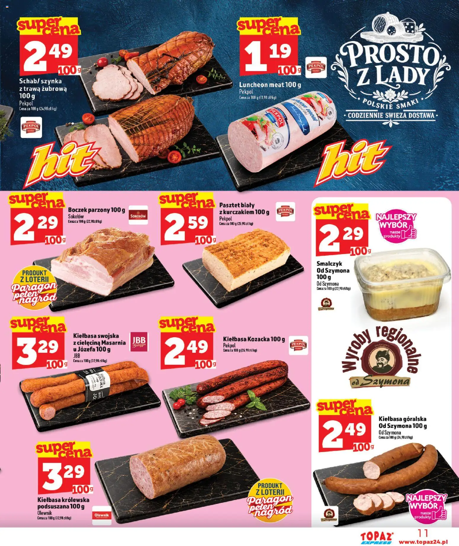 Topaz gazetka - Express od 27.08.2026 | Strona: 11 | Produkty: Pasztet, Szynka, Boczek parzony, Cielęcina
