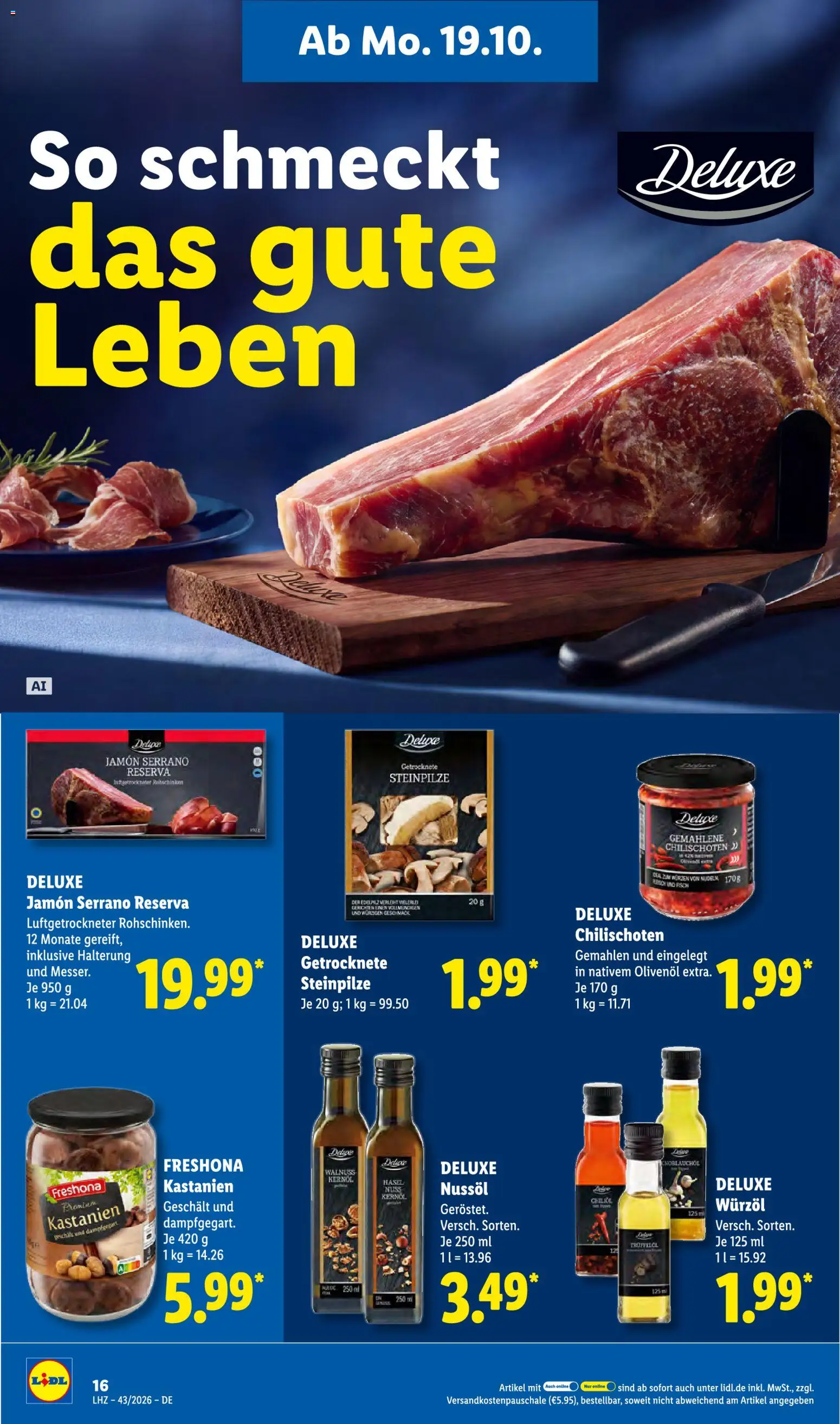 Lidl Německo leták od 19.10.2026 | Strana: 28 | Produkty: Jamón Serrano, Jamon, Deluxe
