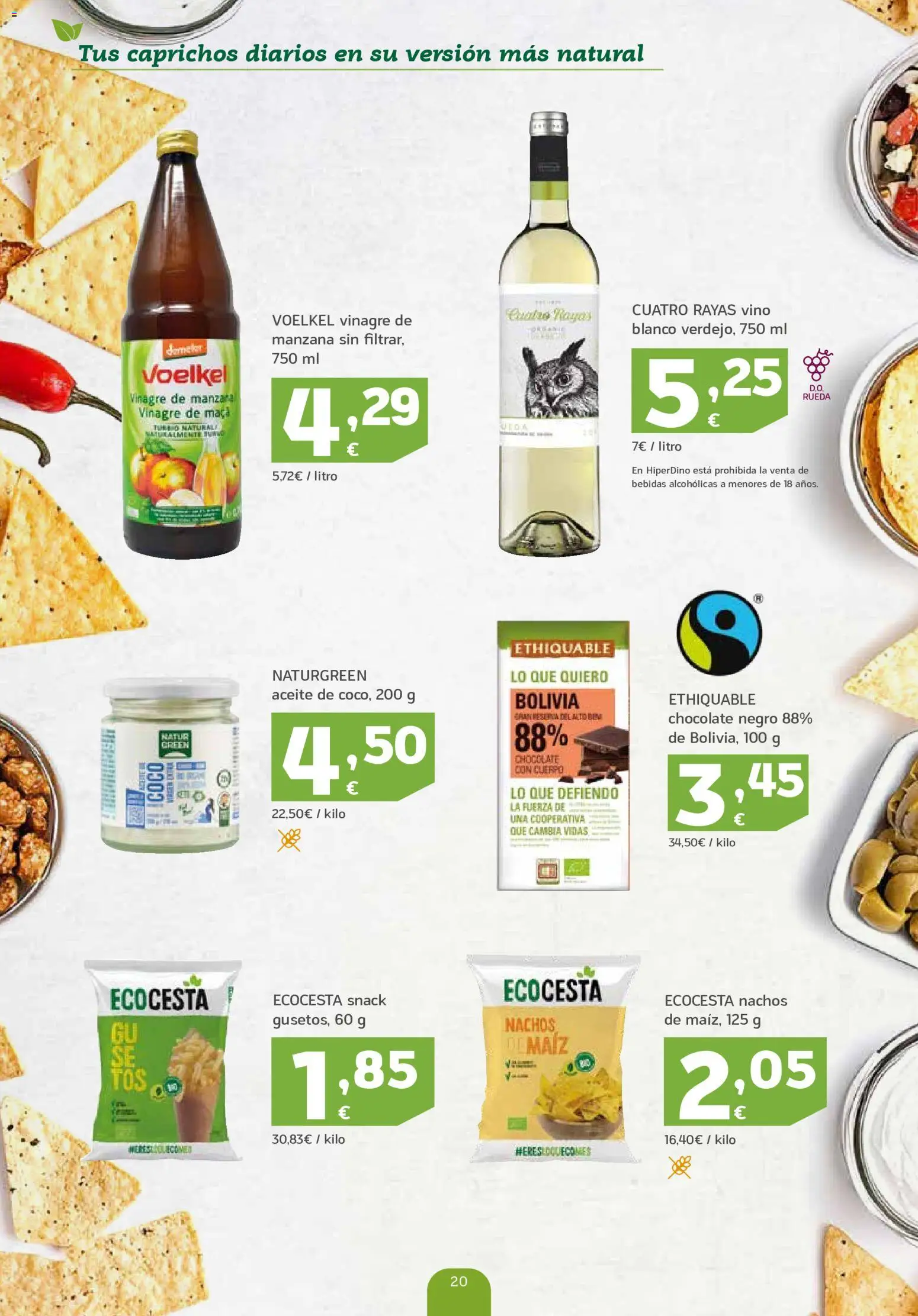 HiperDino Productos Ecológicos │ válido desde el 23/10/2026 | Página: 20 | Productos: Nachos, Aceite, Bebidas, Vinagre