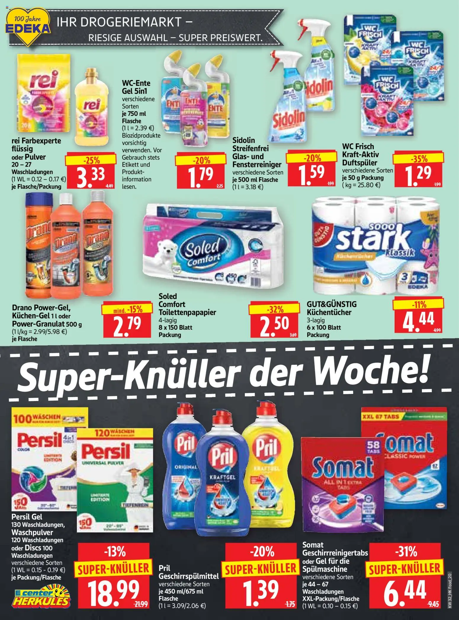 HERKULES Prospekt – gültig ab 03.08.2026 | Seite: 20 | Produkte: Persil gel, Waschpulver, Geschirrspülmittel, Pril