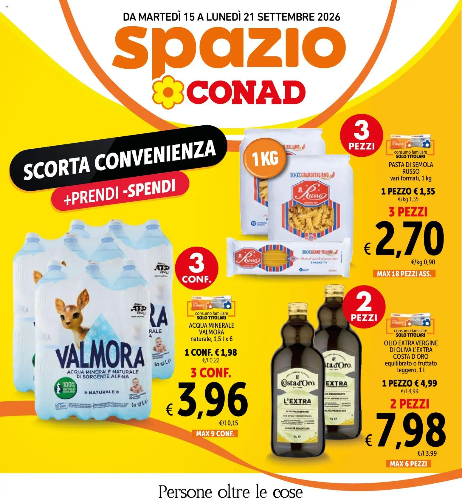 Volantino Spazio Conad del 15/09/2026 | Pagina: 1 | Prodotti: Pasta di semola, Pasta, Olio extra vergine, Spaghetti